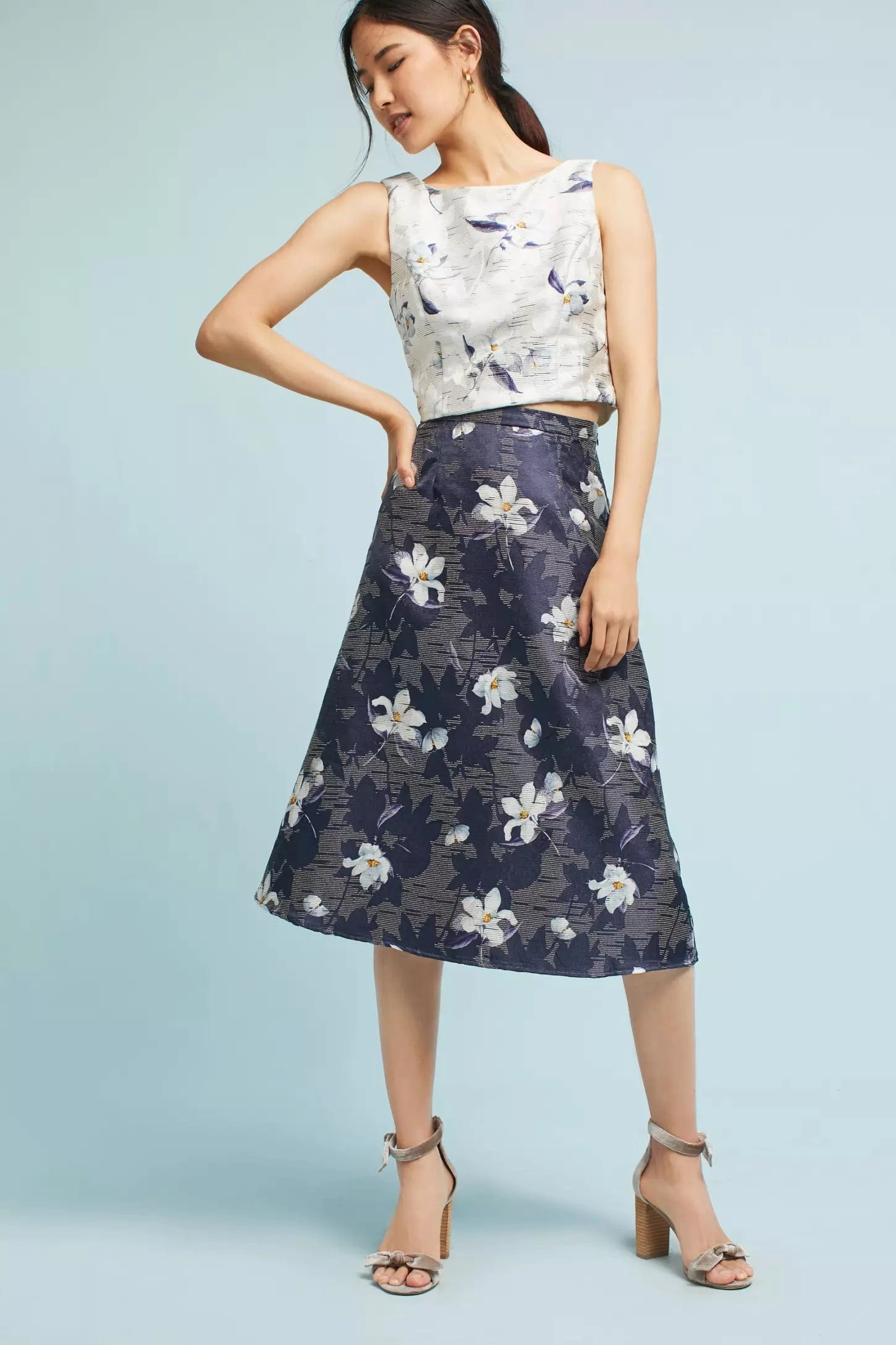 Jacquard Floral Top and Skirt Set Day-to-night midi gown