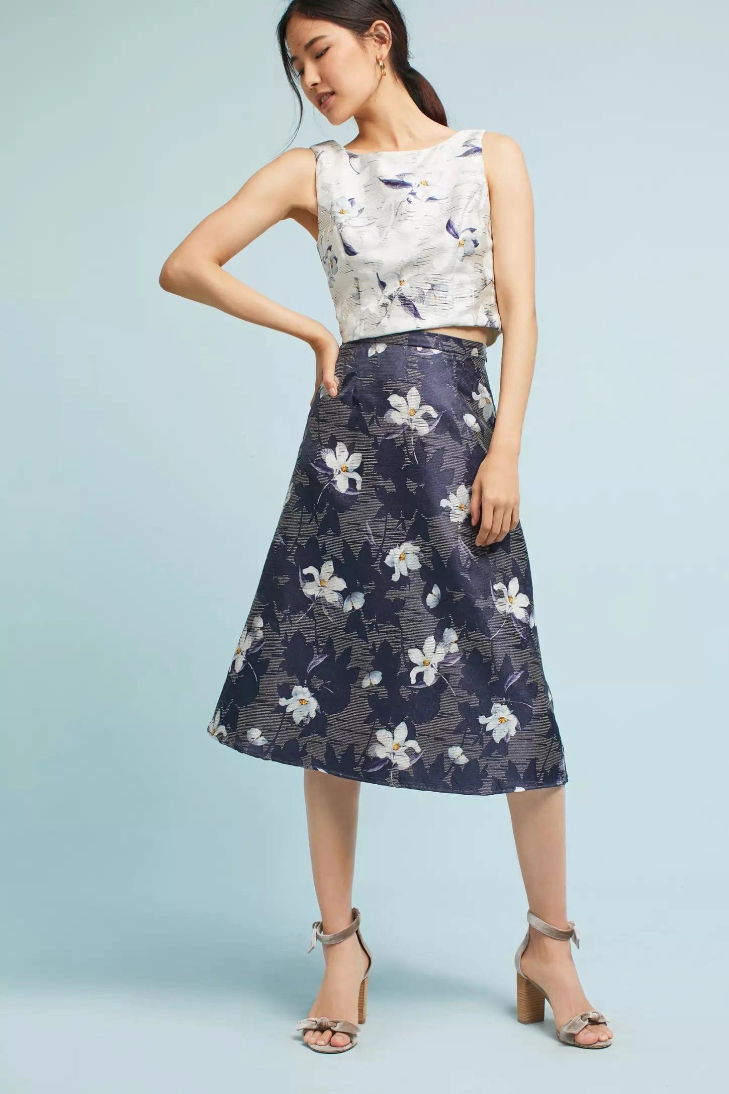 Jacquard Floral Top and Skirt Set Day-to-night midi gown
