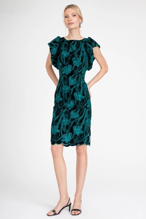 Jasmina Dress  Teal Petal Wood Deck Wave Sound