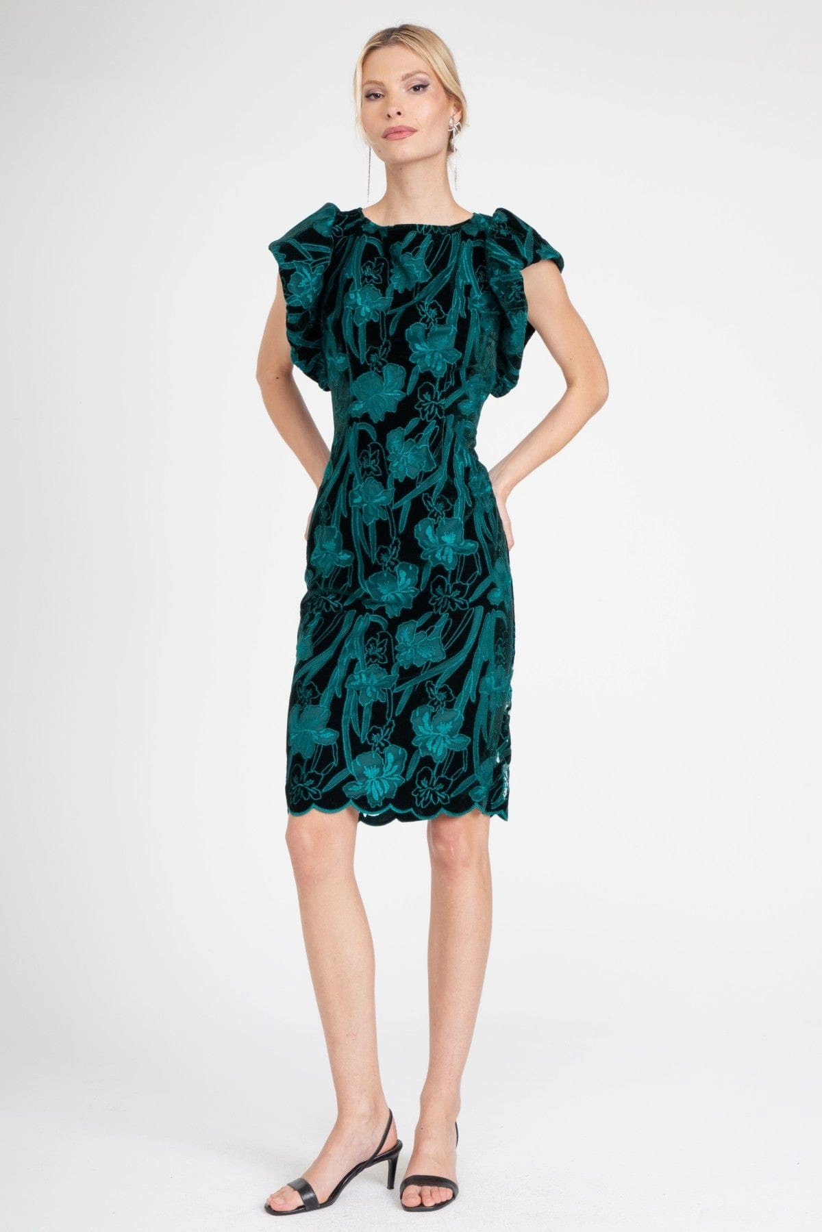 Jasmina Dress  Teal Petal Wood Deck Wave Sound