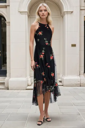 Jennie Dress  Black Mesh Floral Embroidery Cotton Glow