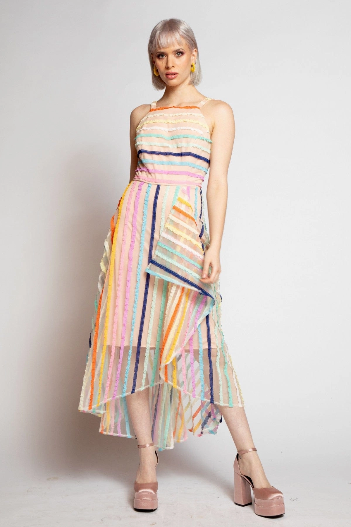Jennie Dress - Rainbow Stripe Triple layer