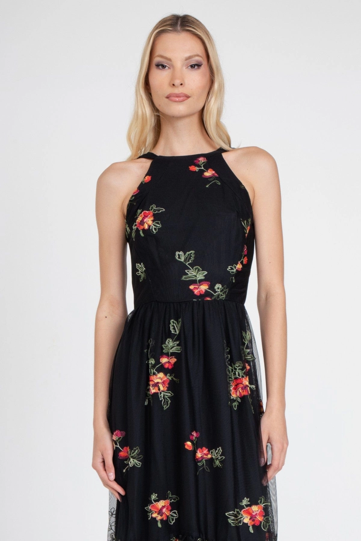 Jennie Dress  Black Mesh Floral Embroidery Sweet Style
