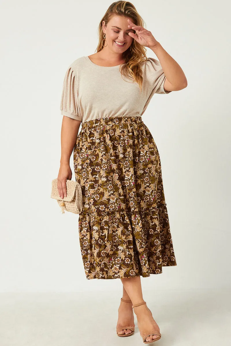 Move Freely Floral Print Ruffle Tiered Skirt