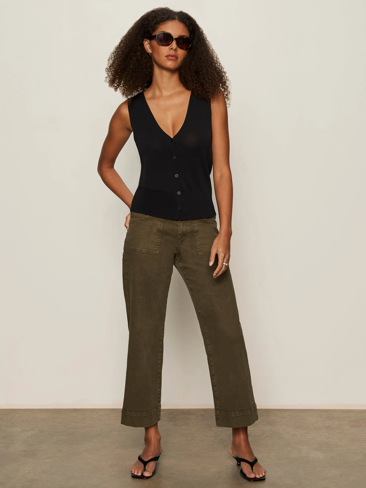 Knitted Button Front Top Black Warm Texture