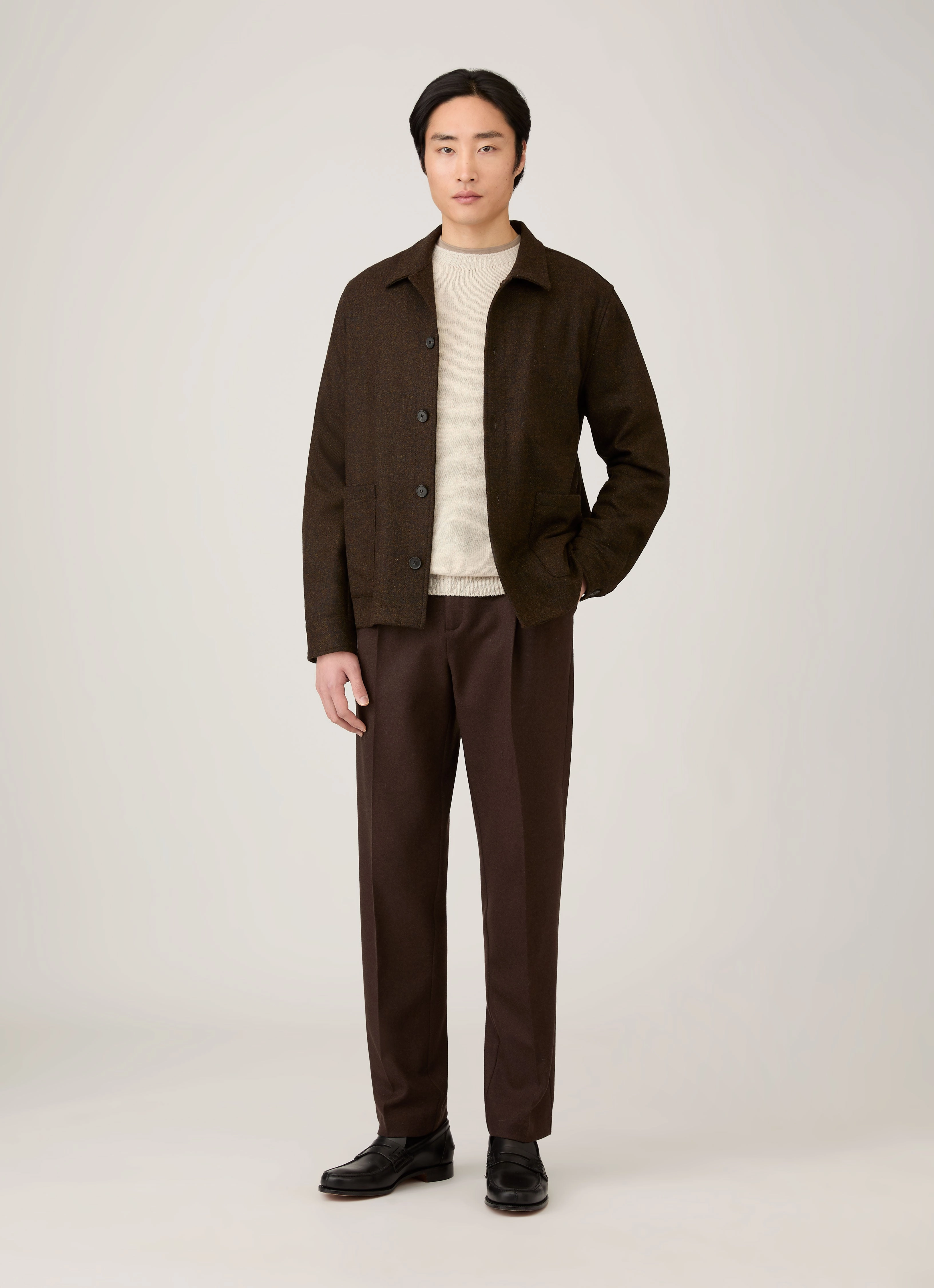 Korean Trendy Men's Lambswool Crew Neck Jumper in Oatmeal Melange