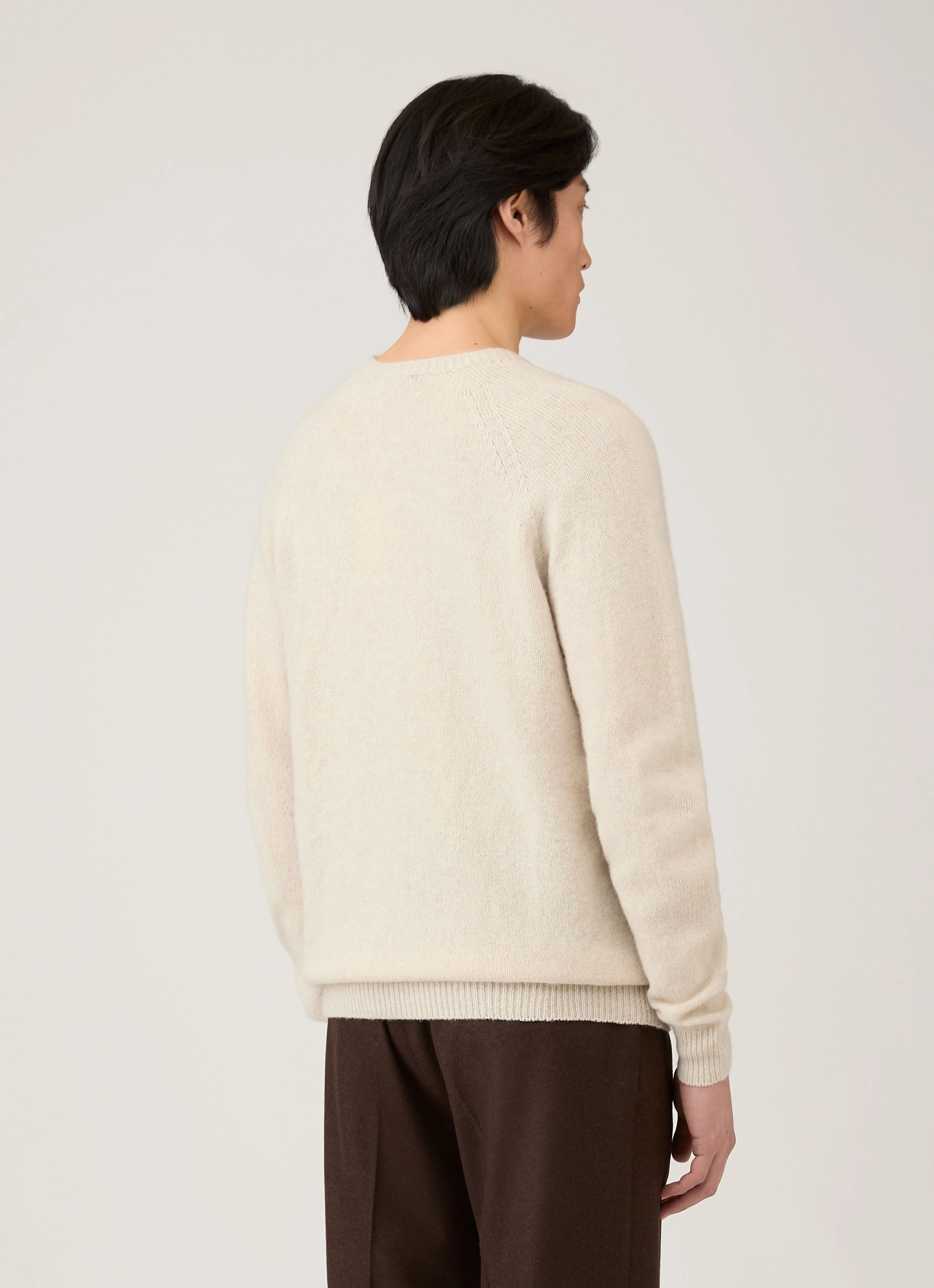 Korean Trendy Men's Lambswool Crew Neck Jumper in Oatmeal Melange