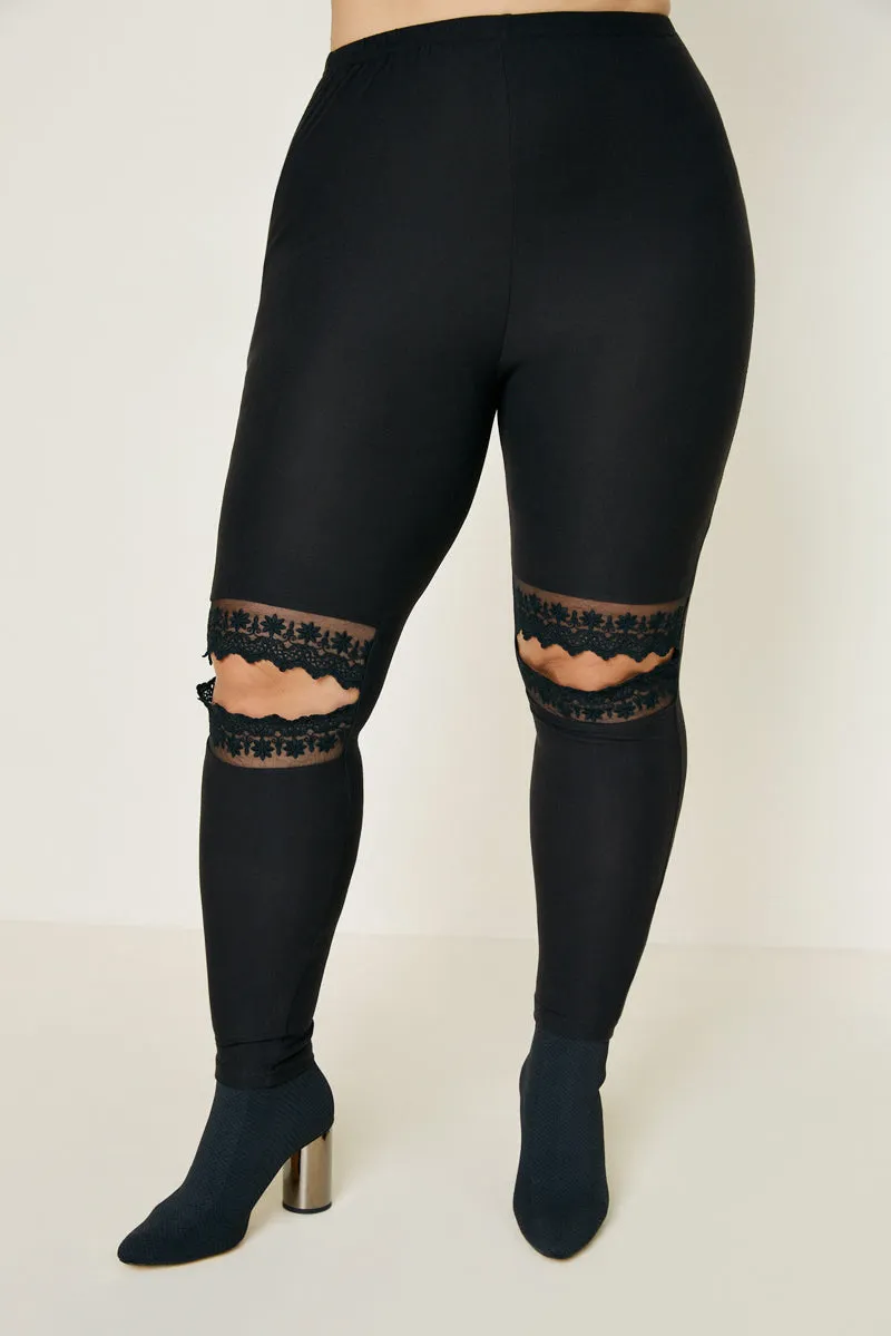 All Time Use Lace Cutout Brushed Leggings