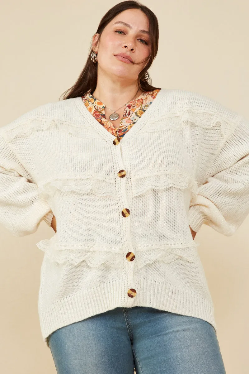 Lace Frilled Buttoned Sweater Cardigan Cold Climate Sustainable Material