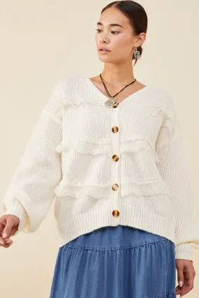Daily Essential Smart Casual Lace Frilled Buttoned Sweater Cardigan