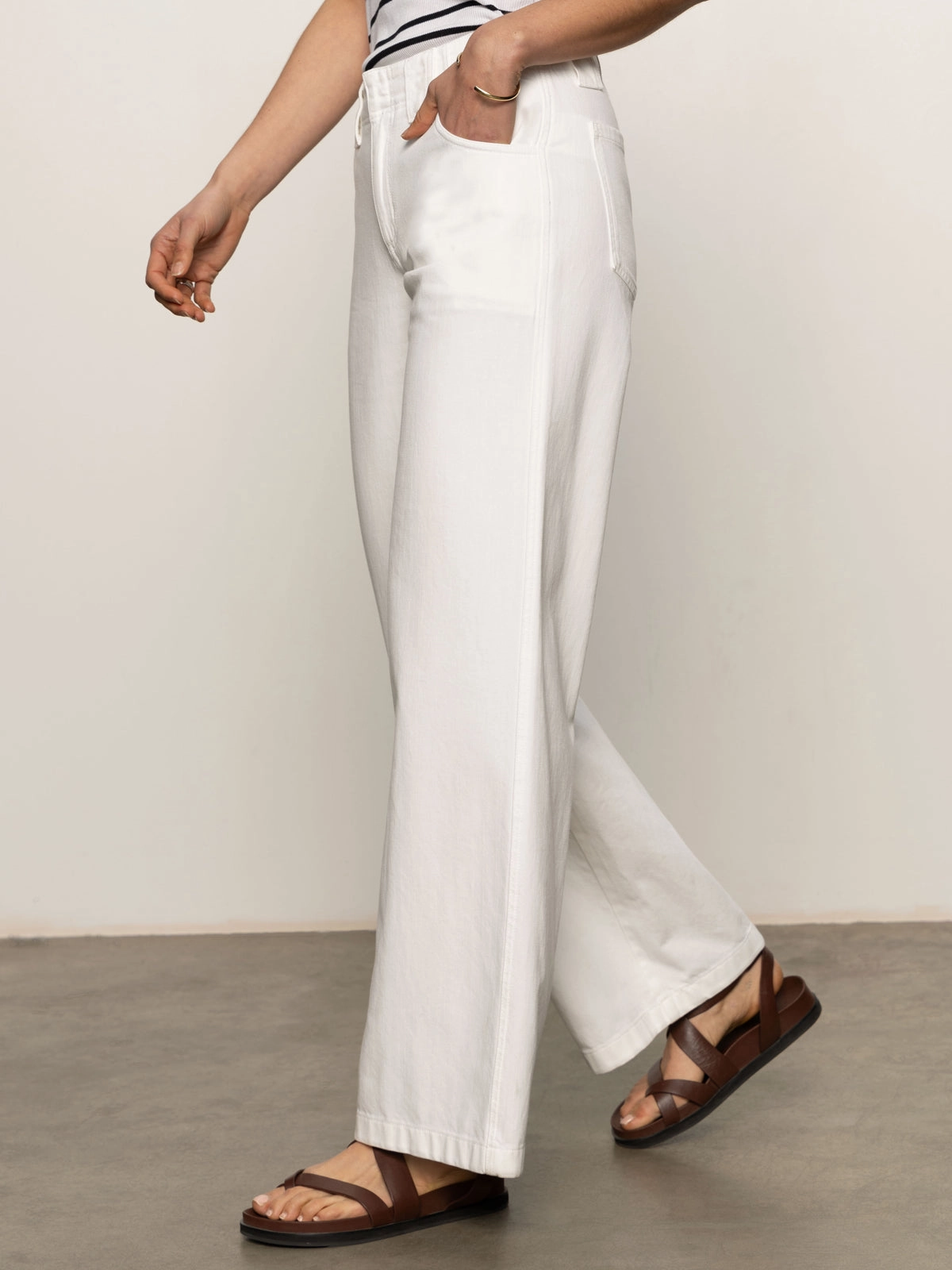 Lace-trimmed Arden Wide Leg Jeans Brilliant White