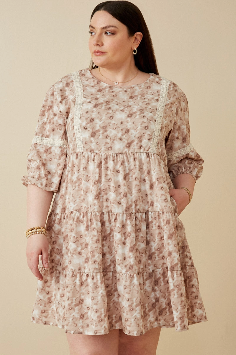 Lace Trimmed Floral Print Tiered Dress Sophisticated cocktail dress