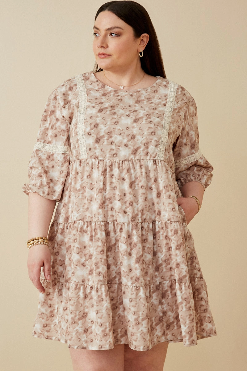 museum visit Stay Cool Lace Trimmed Floral Print Tiered Dress