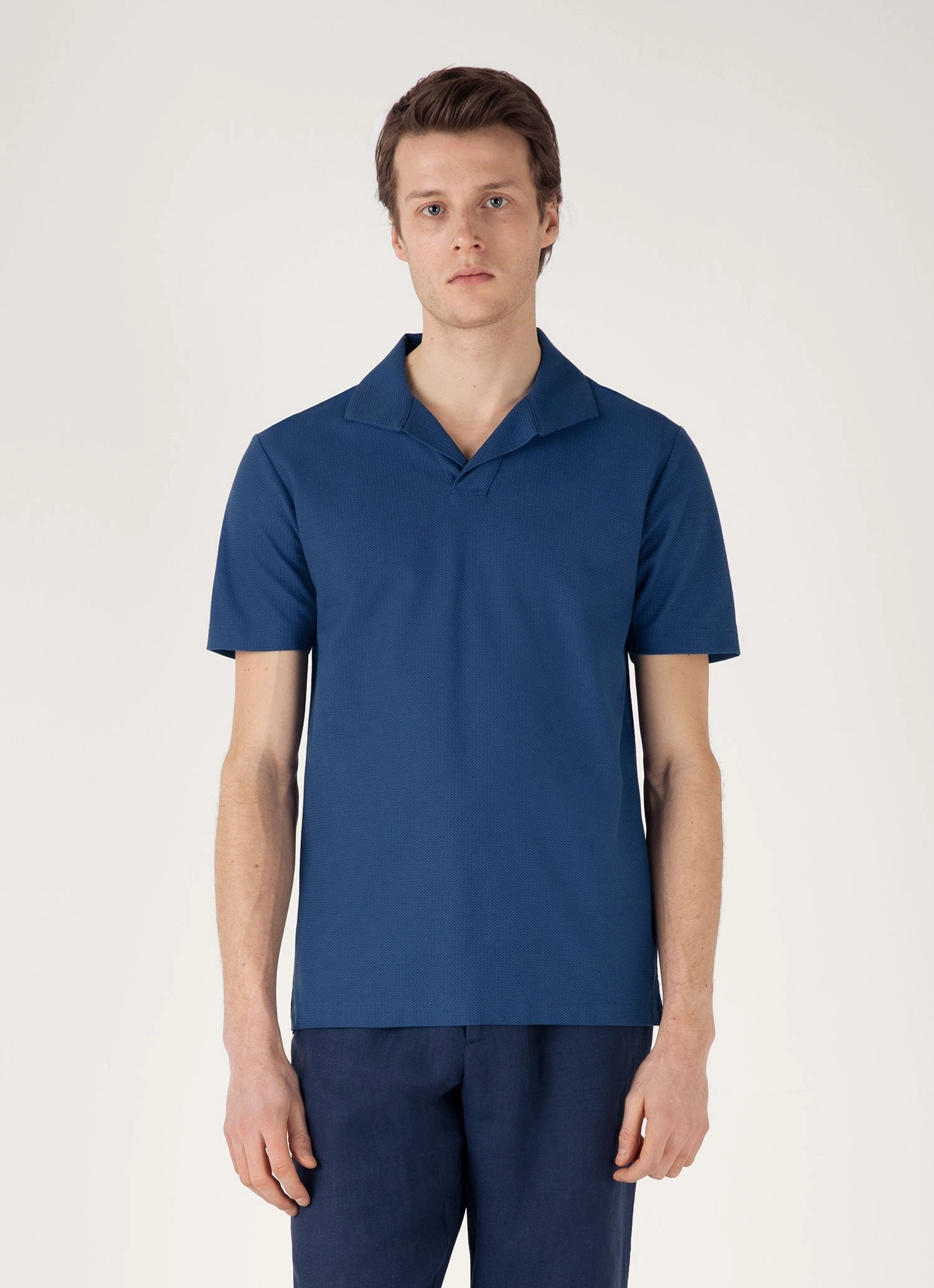Laid Back Men's Textured Jersey Polo Shirt in Soft Denim