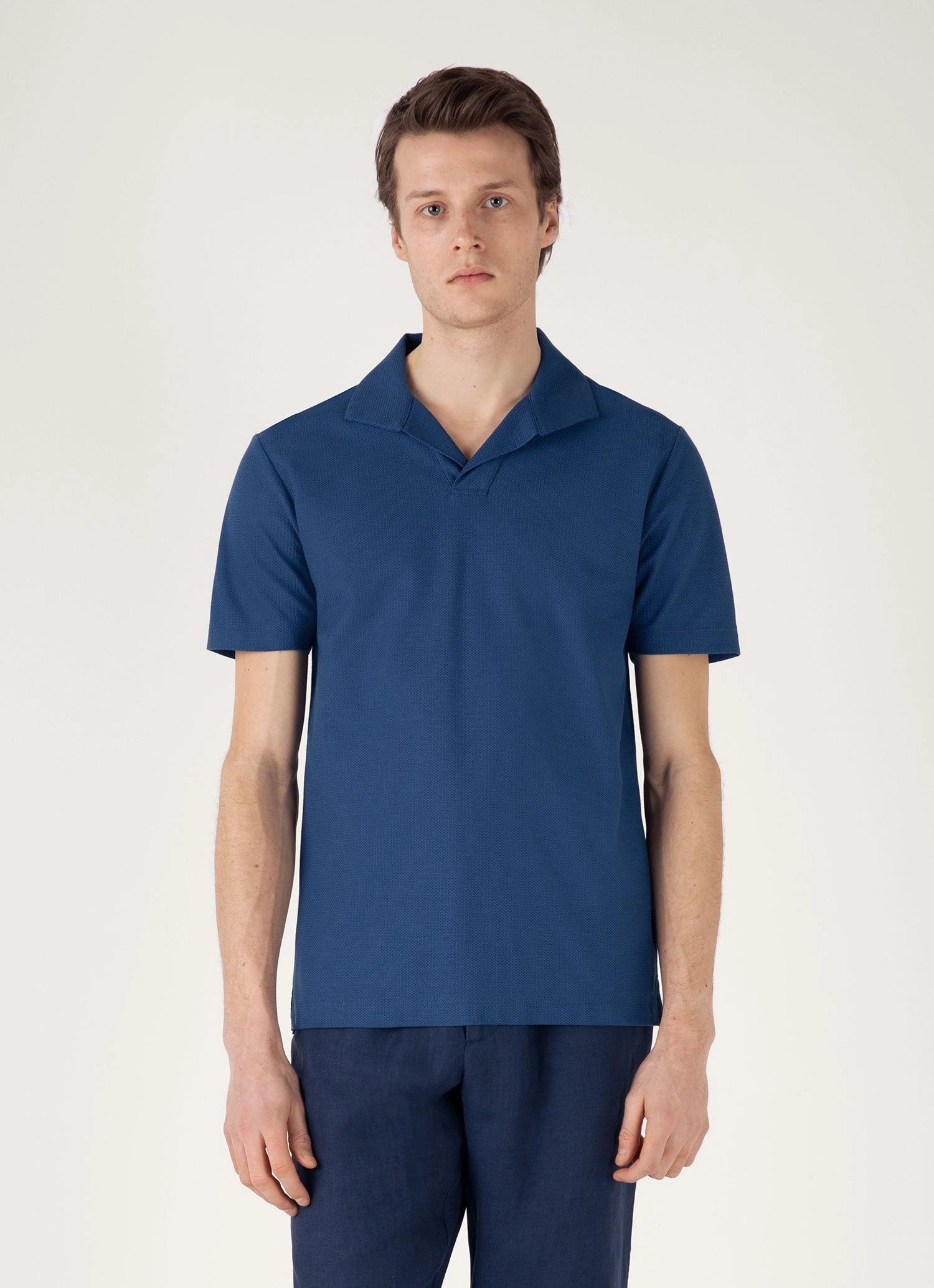 Laid Back Men's Textured Jersey Polo Shirt in Soft Denim