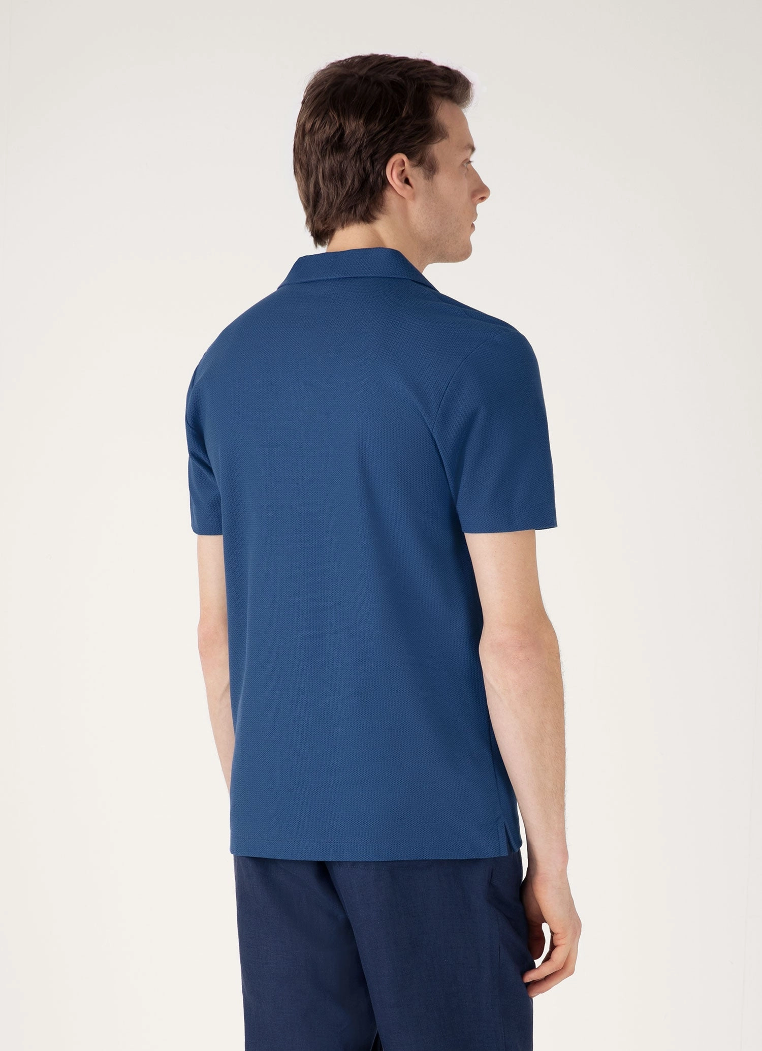 Laid Back Men's Textured Jersey Polo Shirt in Soft Denim