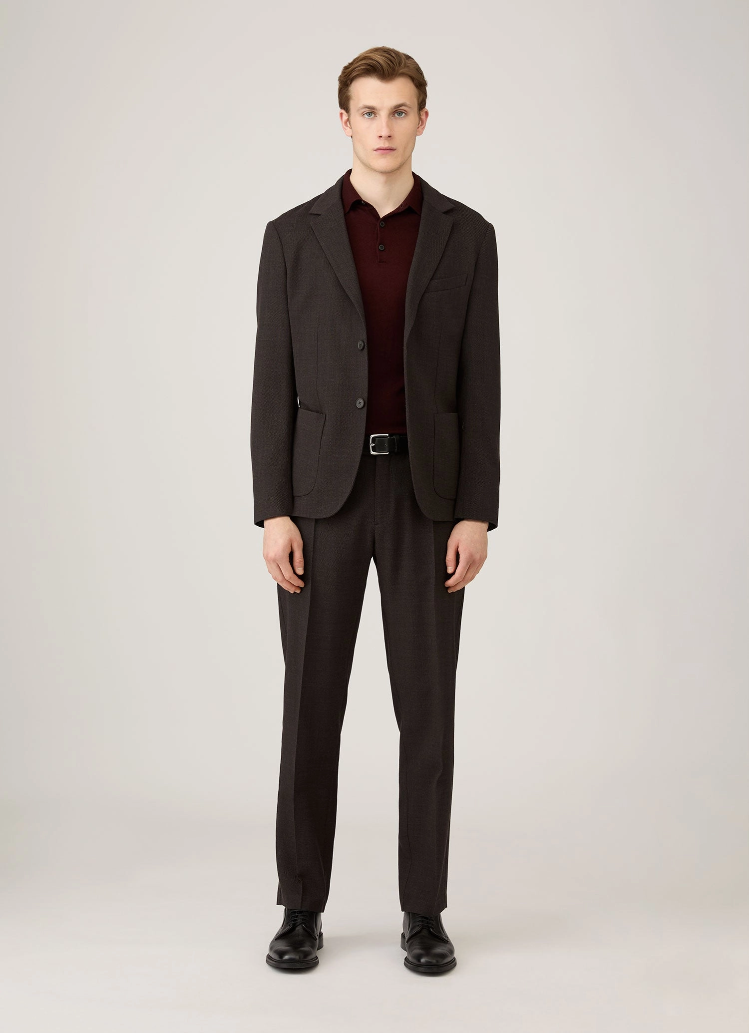 Lantern sleeve Men's Extra-Fine Merino Polo Shirt in Bakelite