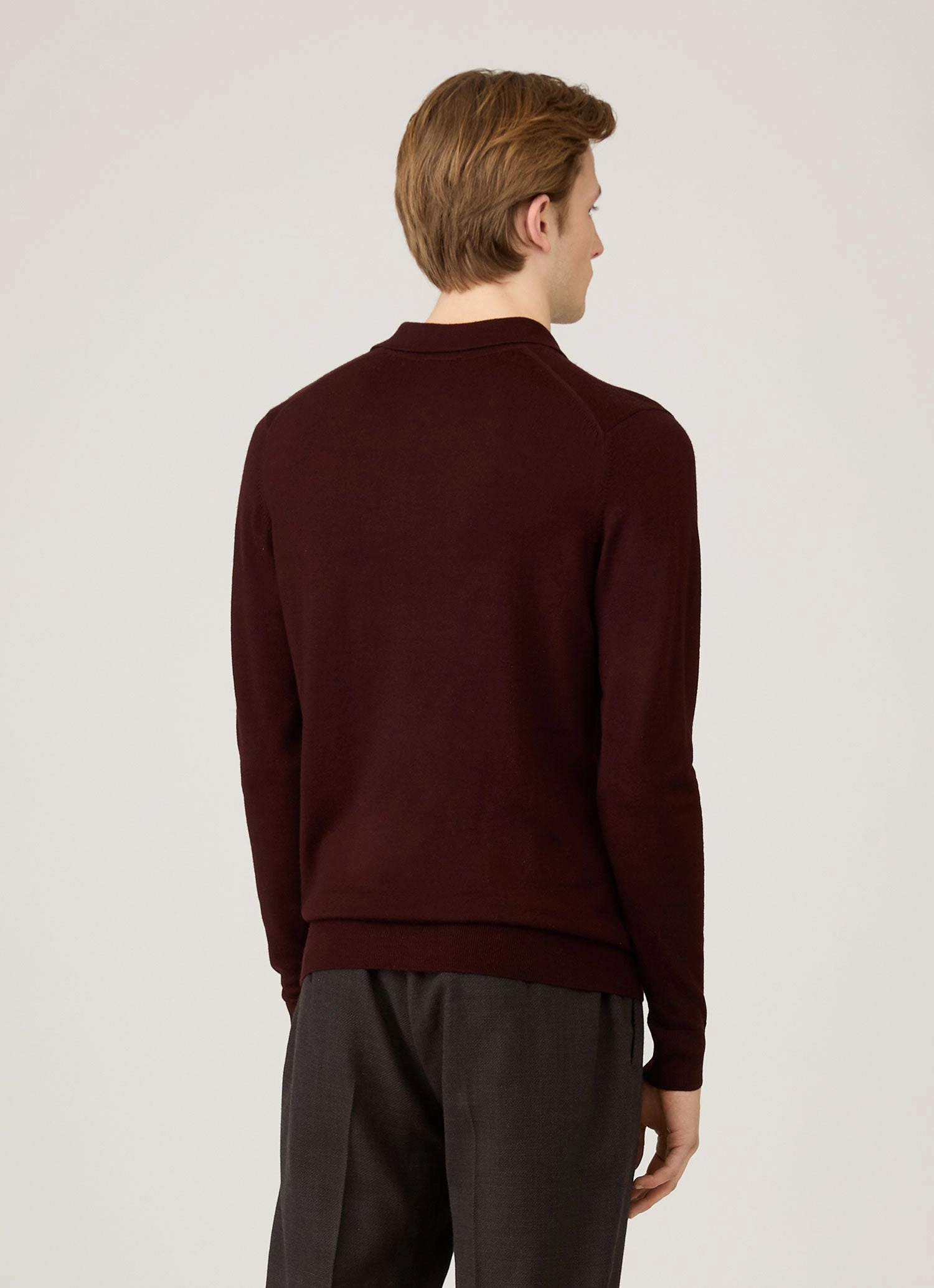 Lantern sleeve Men's Extra-Fine Merino Polo Shirt in Bakelite