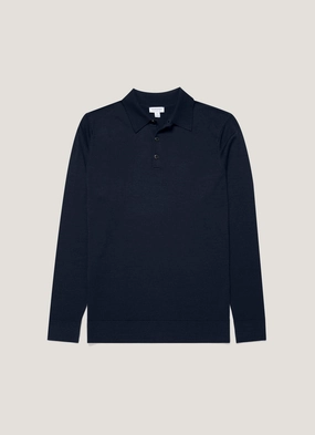 Men's Extra-Fine Merino Polo Shirt in Navy Practical winter layer Slim fit knit top