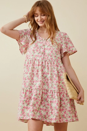 Editor-Pick Trend Detail Button Detail Textured Floral Dress