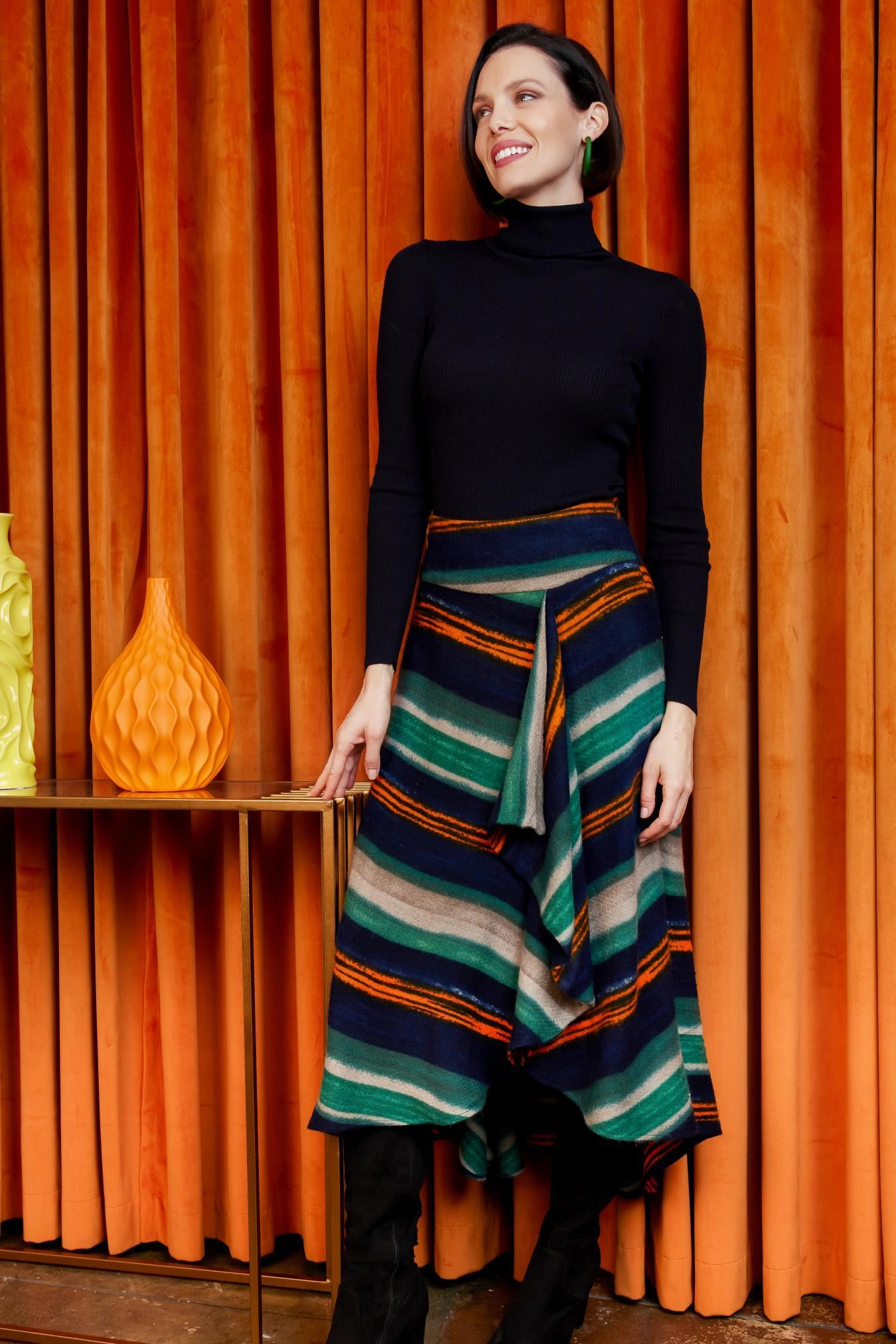 Layered Look Midi Fleece Skirt