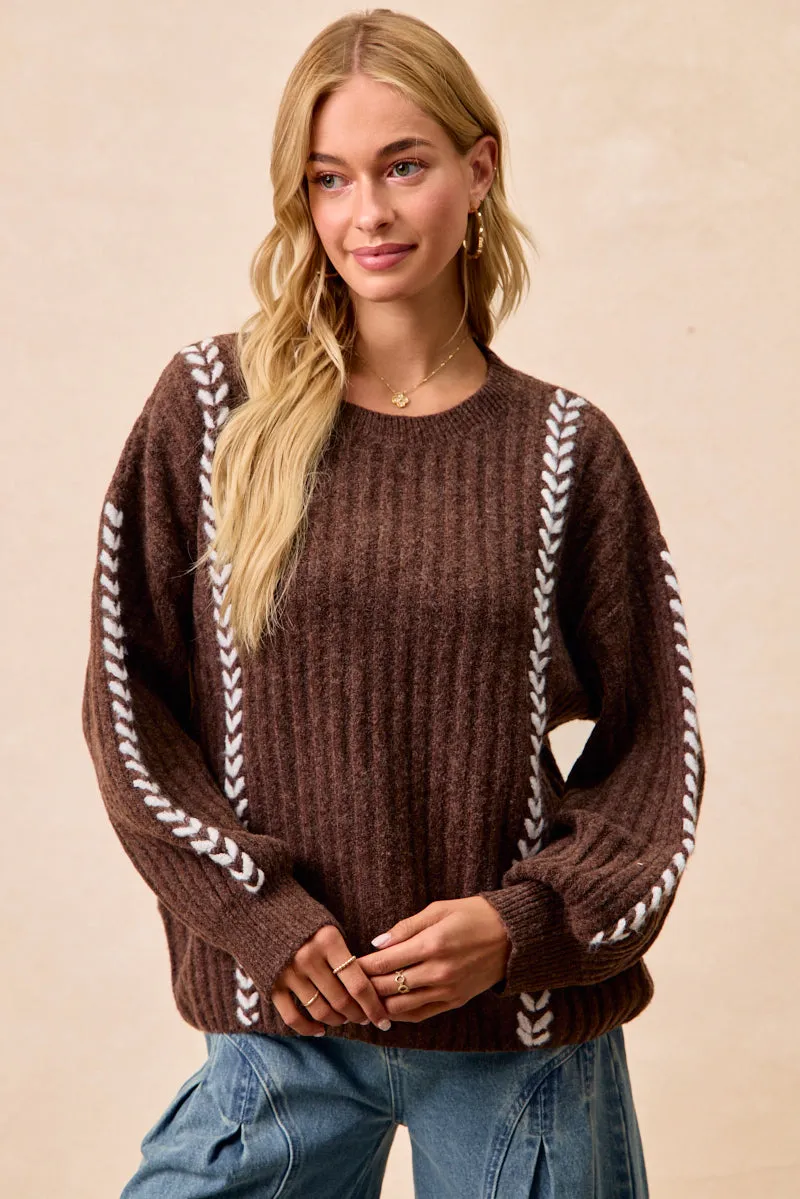 IT4650H-01 | WHIP STITCHED DETAILS SWEATER TOP Neutral palette Cozy Design