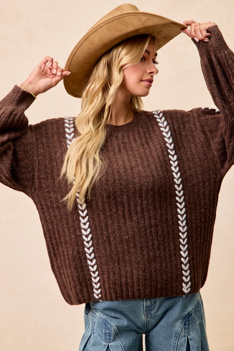 IT4650H-01 | WHIP STITCHED DETAILS SWEATER TOP Comfy Street Piece Transitional Wear