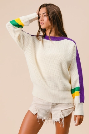 Delicate Finish IT3104-01 | MARDI GRAS COLOR BLOCK SWEATER