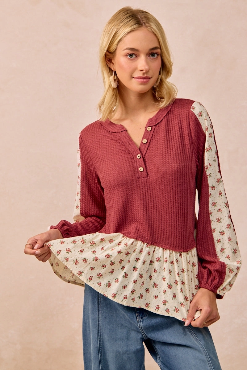 Soft Comfort Design IT4469S-01 | WAFFLE WITH FLORAL WOVEN COMBO TOP