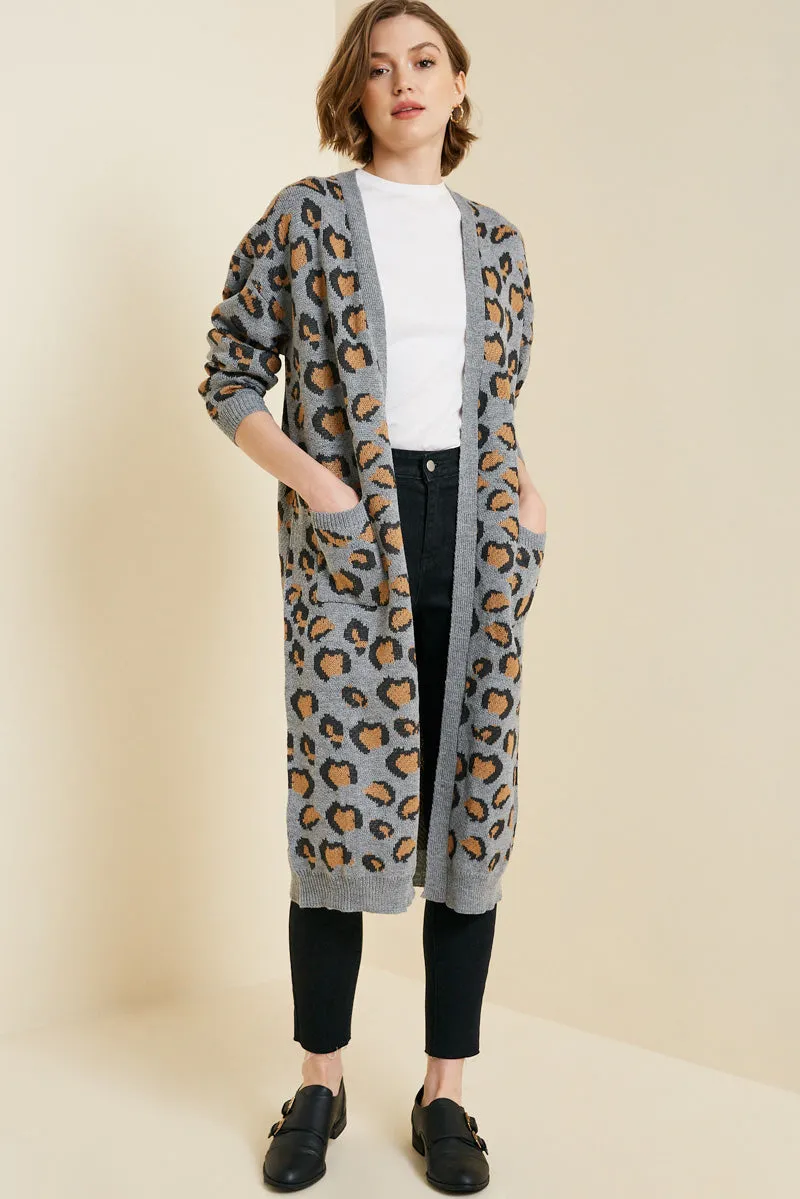 Leopard Knit Cardigan Duster City Wear