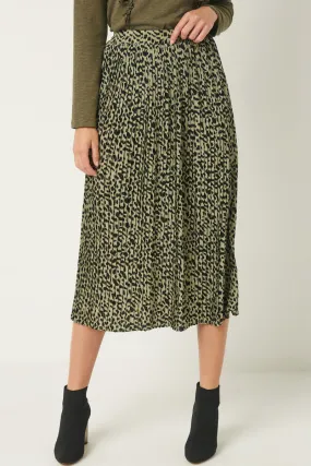 Leopard Print Pleated Midi Skirt Versatile Design Layer Comfort