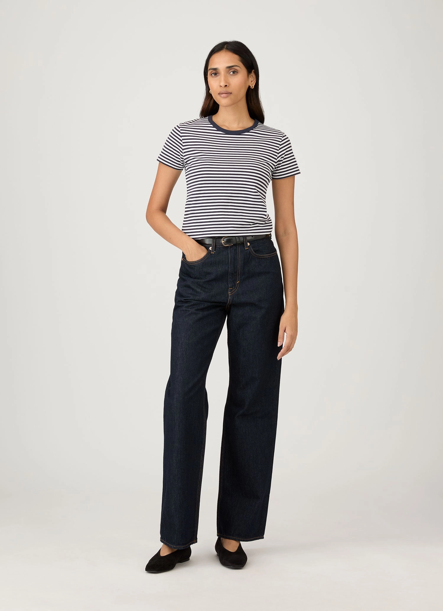 Light Comfort Wear Women's Classic T-shirt in Navy/White English Stripe