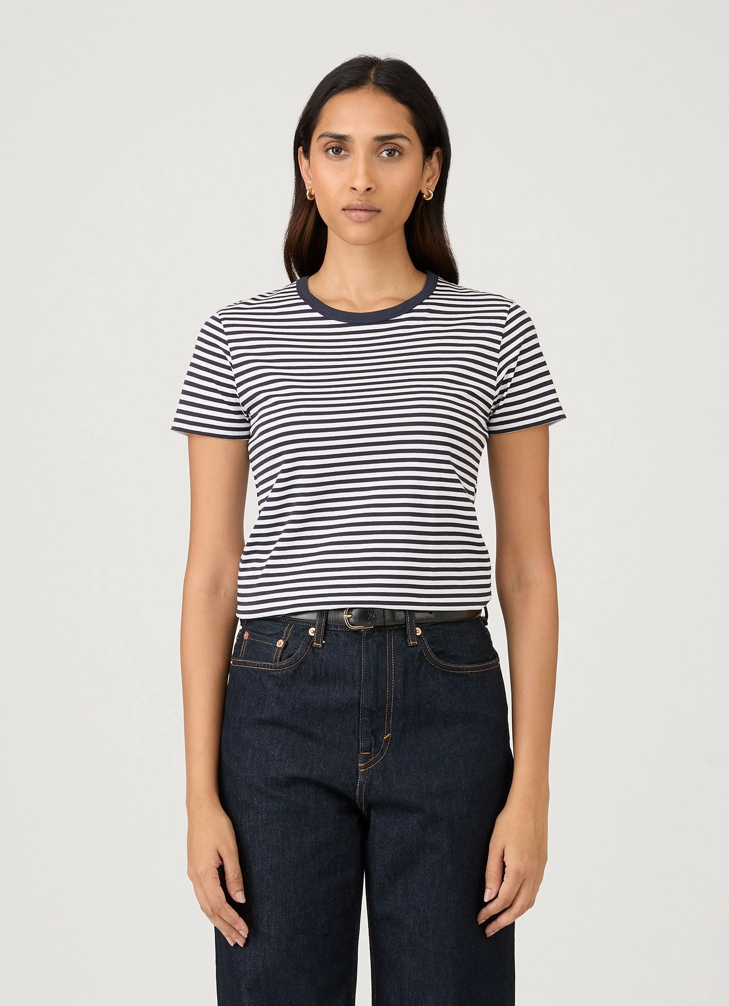 Women's Classic T-shirt in Navy/White English Stripe Urban Trend Style