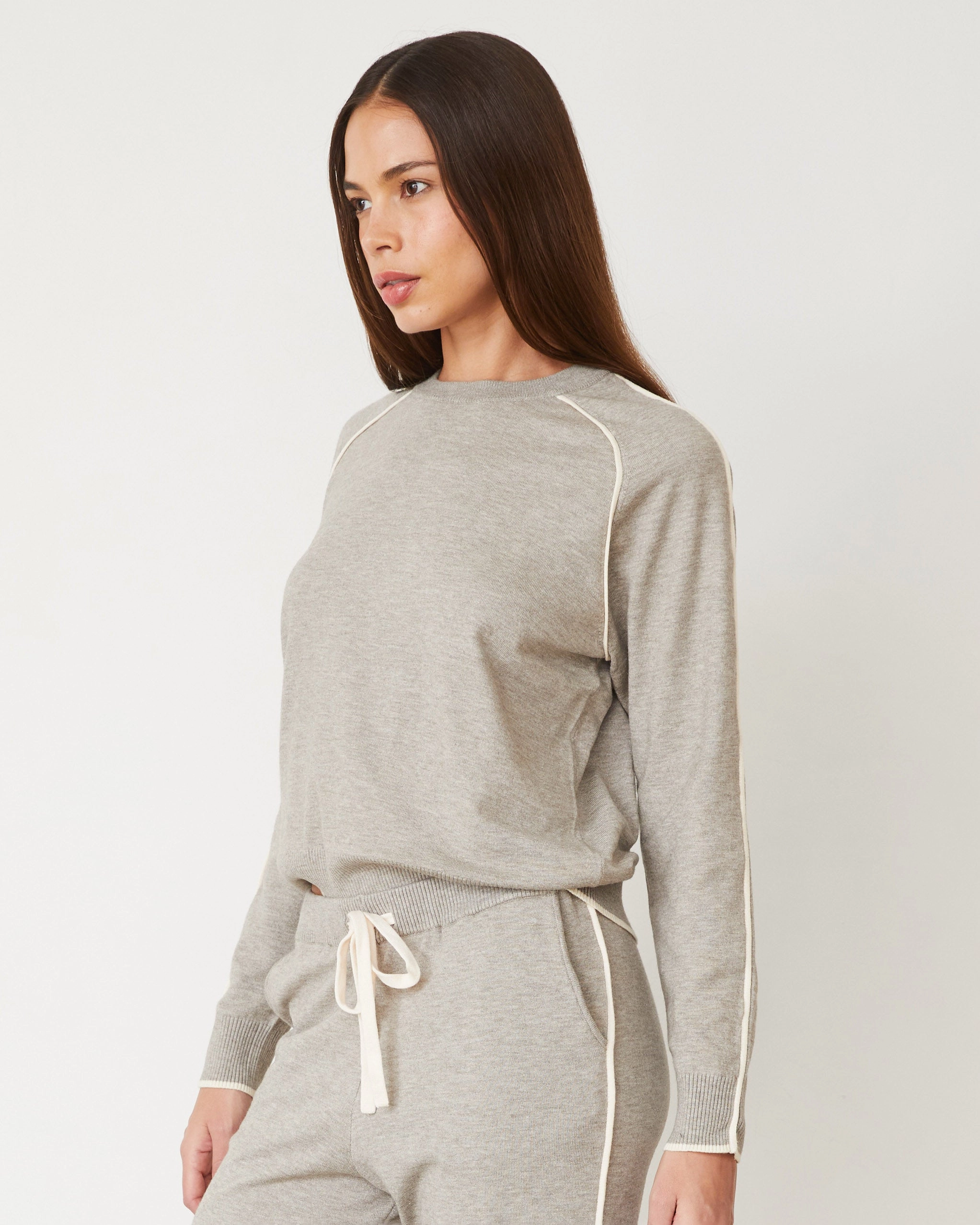 Lightknit Sweater With Contrast Piping Professional Elegance