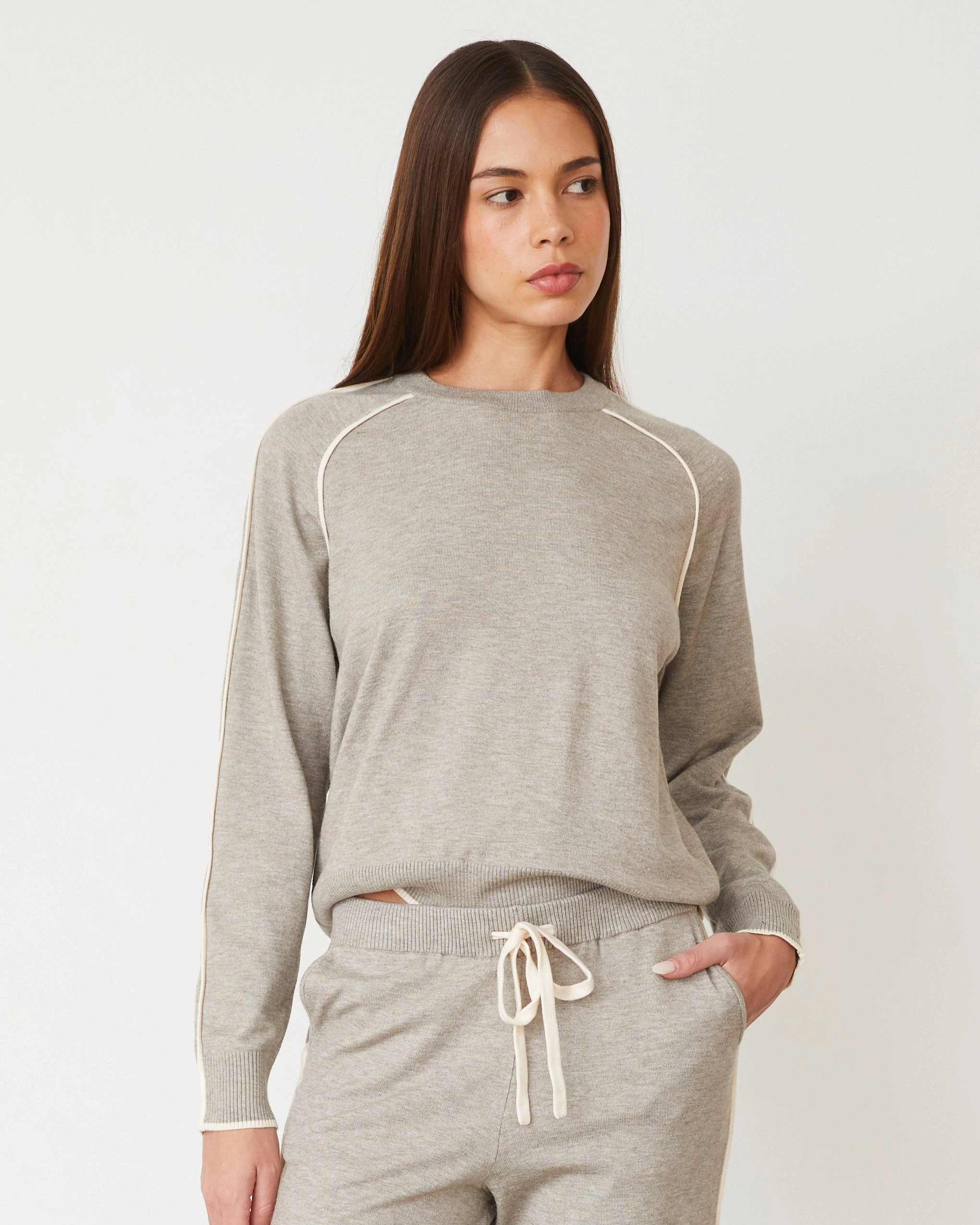 Lightknit Sweater With Contrast Piping Professional Elegance