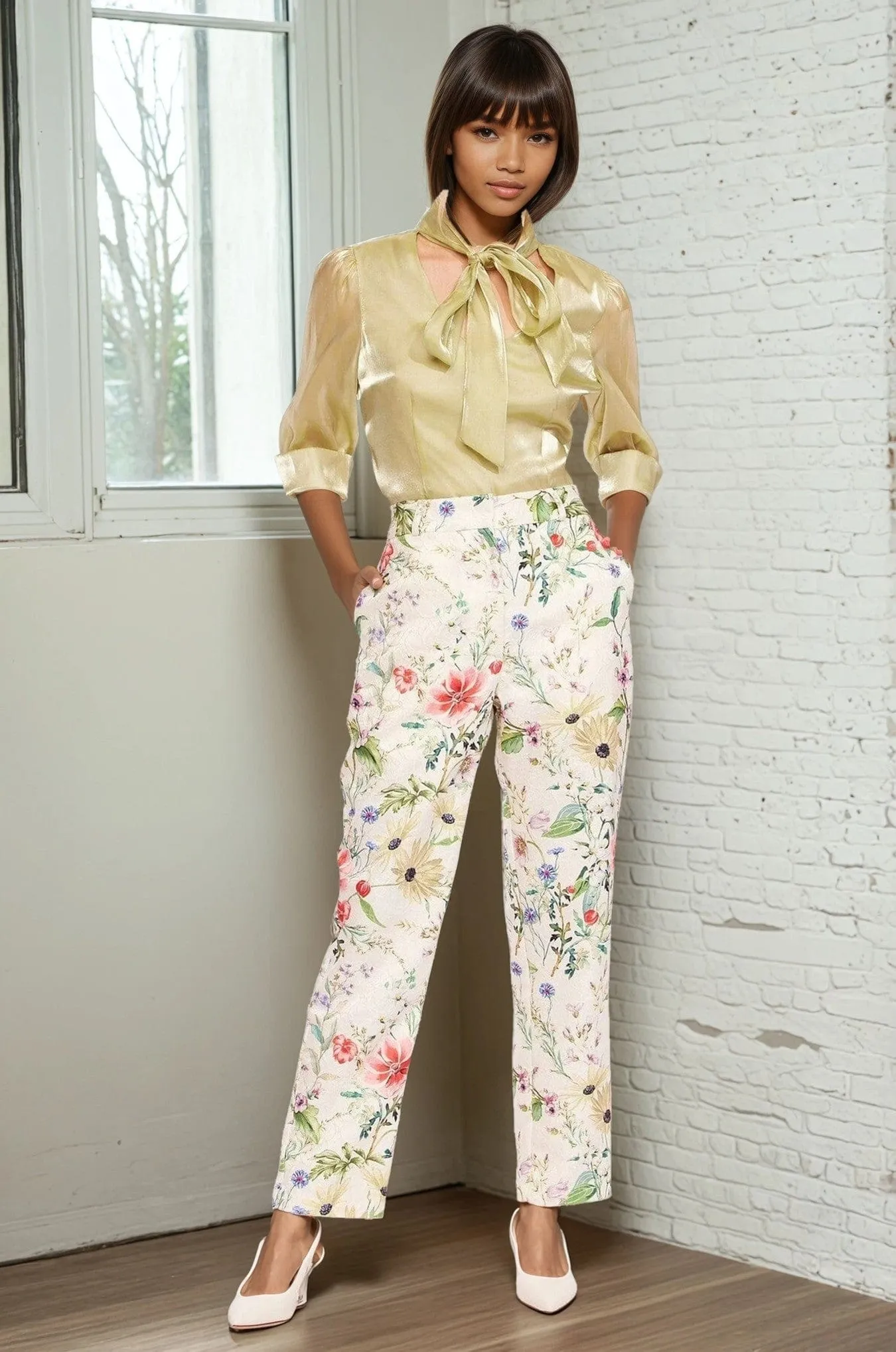 Giada Pant - Pink Magnolia plaid texture Plaid detail