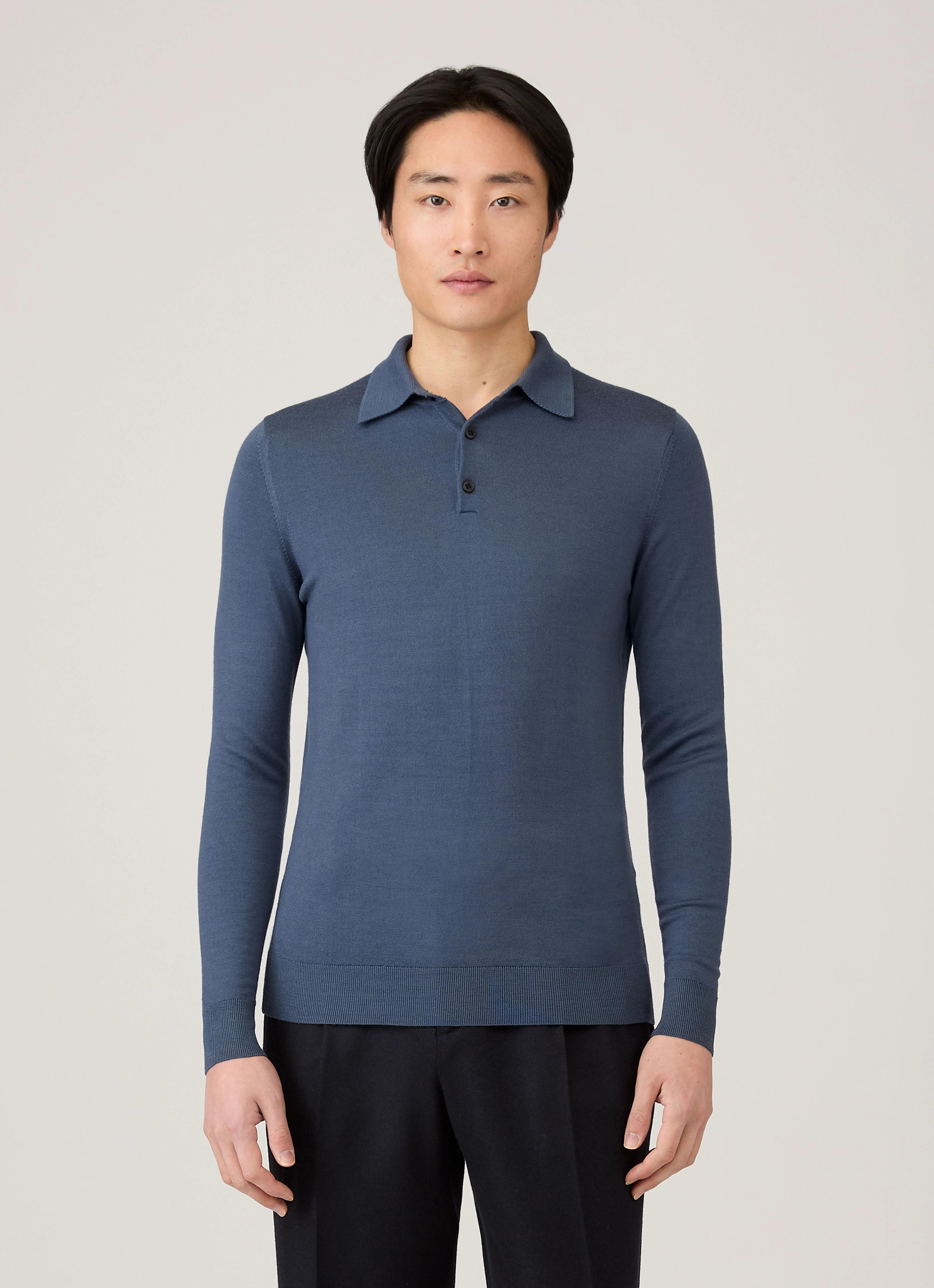 Lightweight Cut Men's Extra-Fine Merino Polo Shirt in Slate Blue