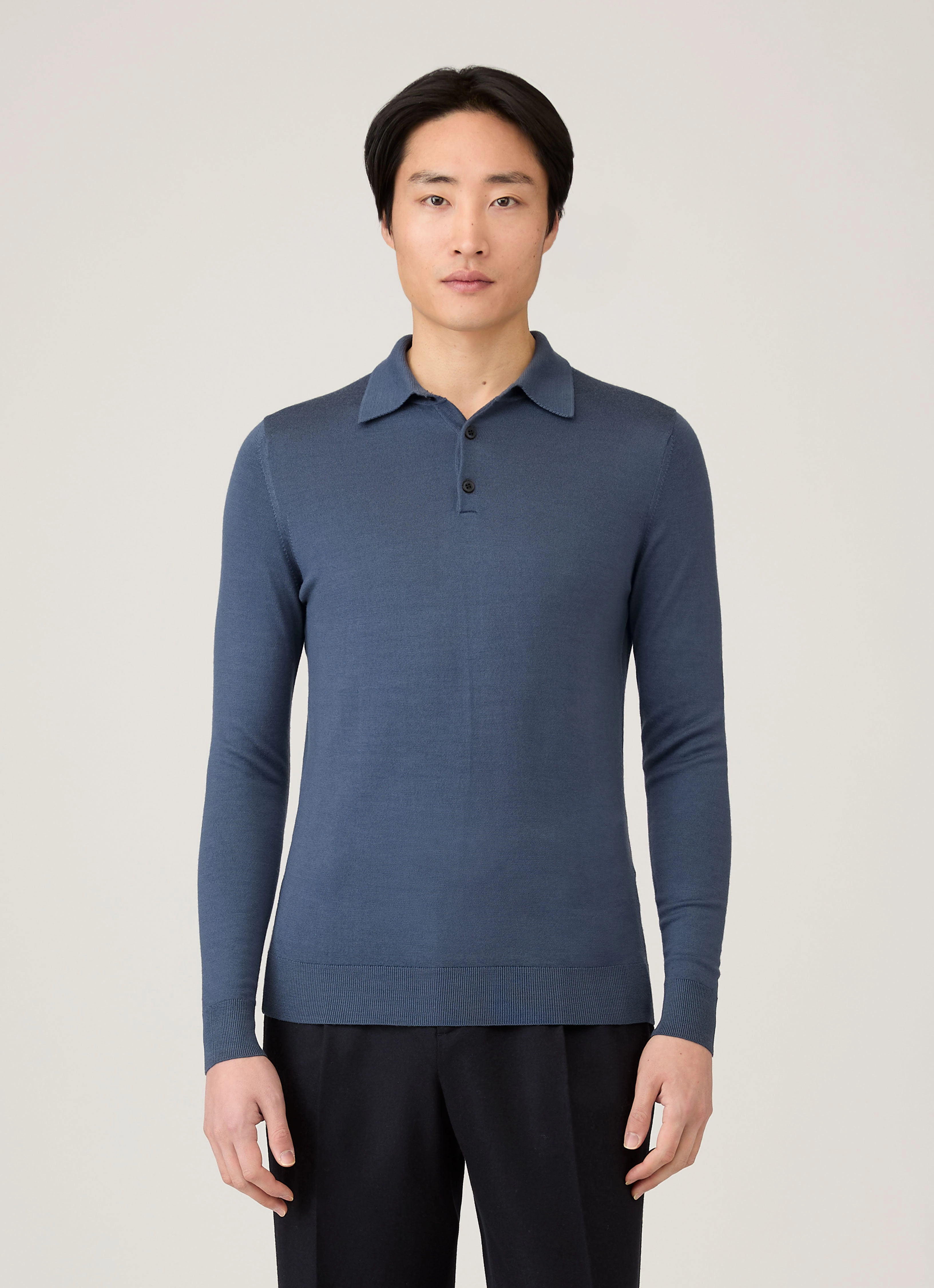 Lightweight Cut Men's Extra-Fine Merino Polo Shirt in Slate Blue