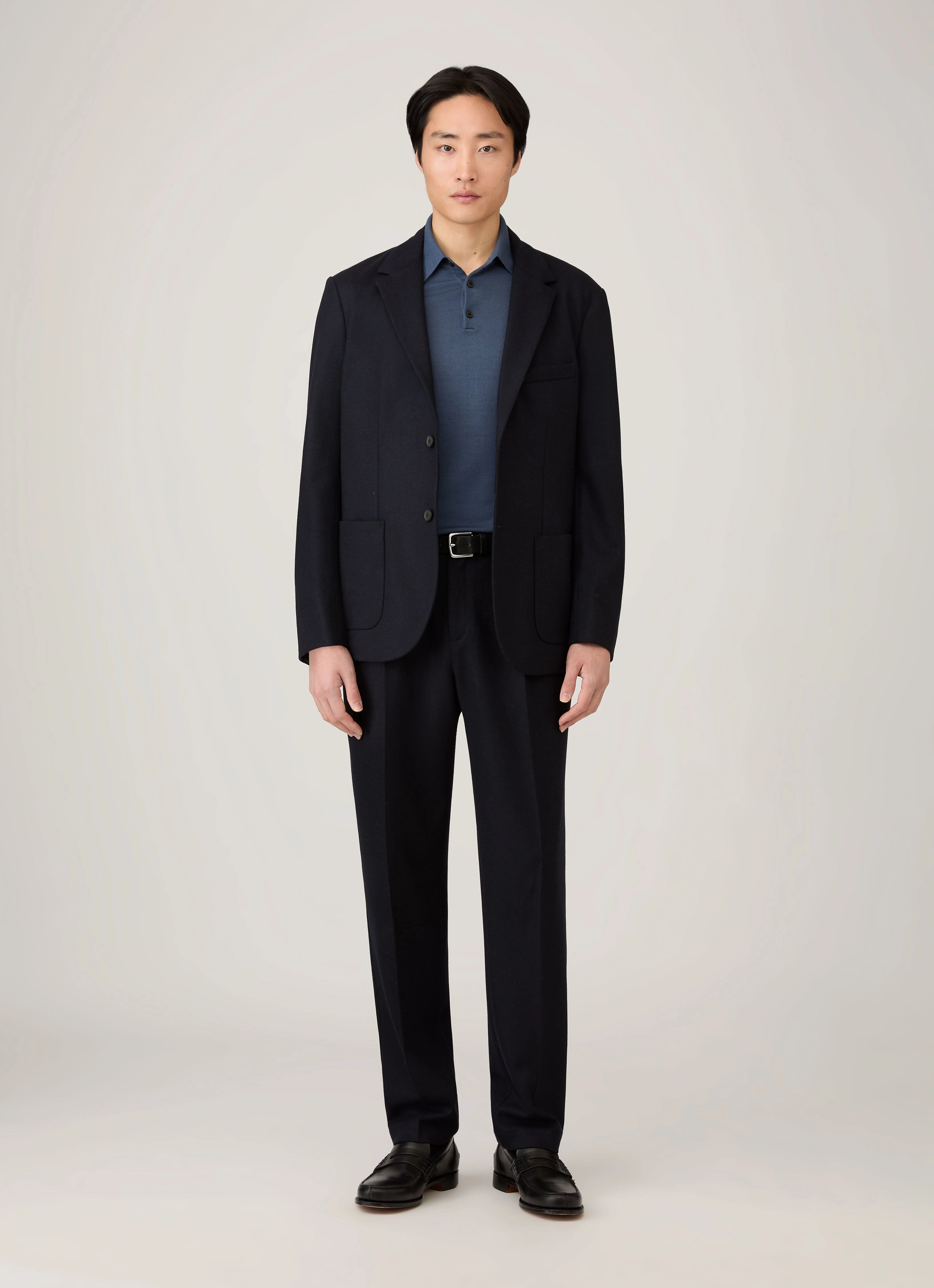 Lightweight Cut Men's Extra-Fine Merino Polo Shirt in Slate Blue