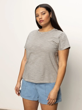 The Perfect Tee Pumice Stone / Black Stripe Extended Sizing Weekend Outfit Style Trendy Top