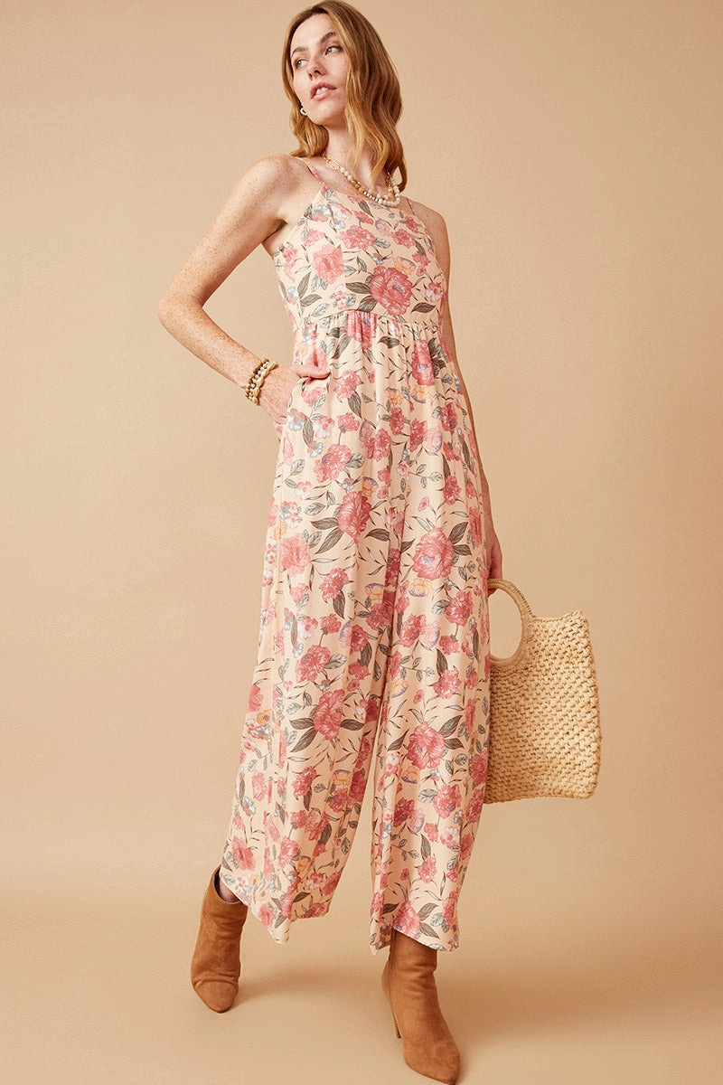 Moment Light Romantic Floral Smocked Wide leg Jumpsuit