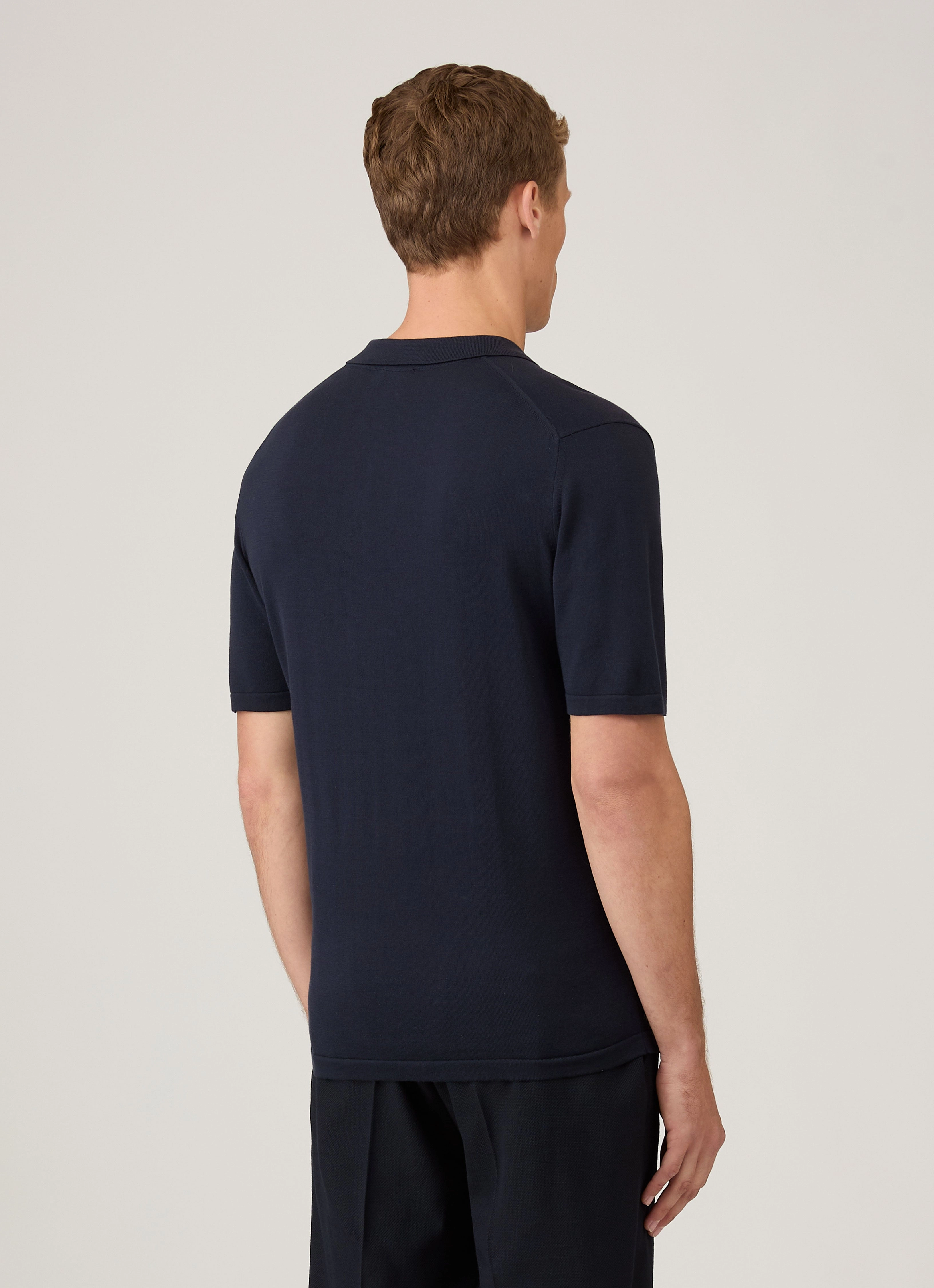 Lightweight Shape Men's Sea Island Cotton Knit Polo Shirt in Light Navy