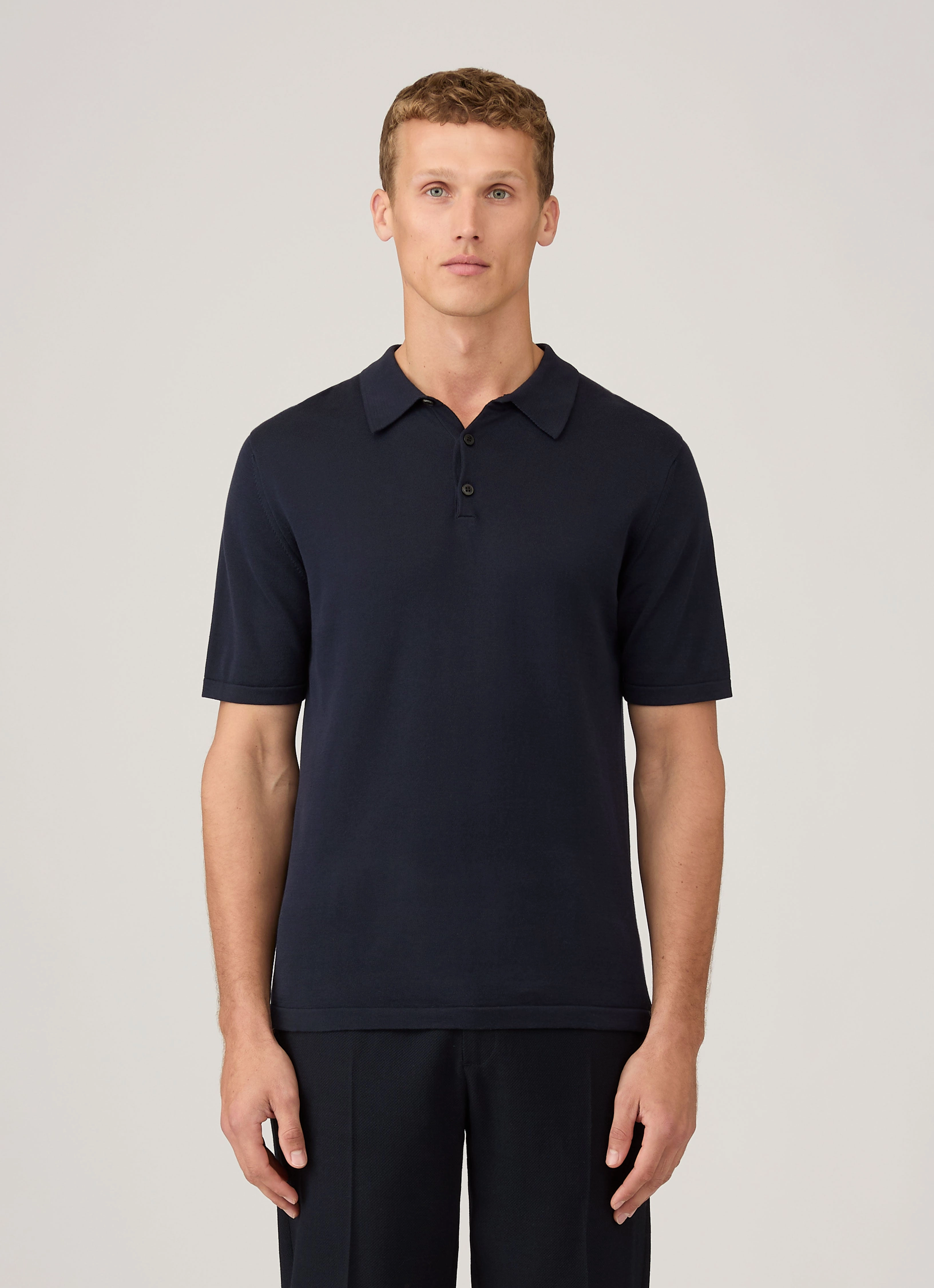 Lightweight Shape Men's Sea Island Cotton Knit Polo Shirt in Light Navy