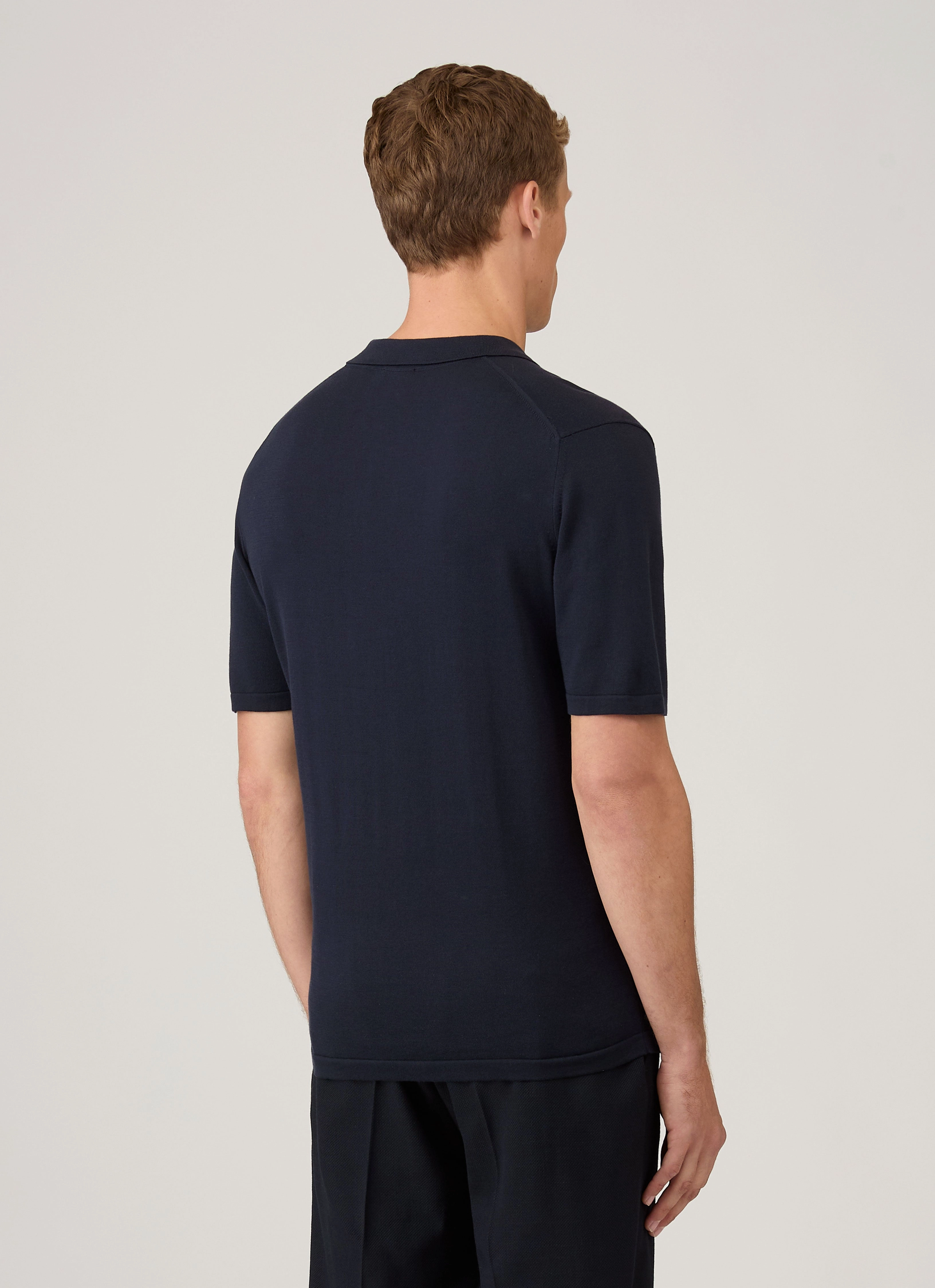Lightweight Shape Men's Sea Island Cotton Knit Polo Shirt in Light Navy