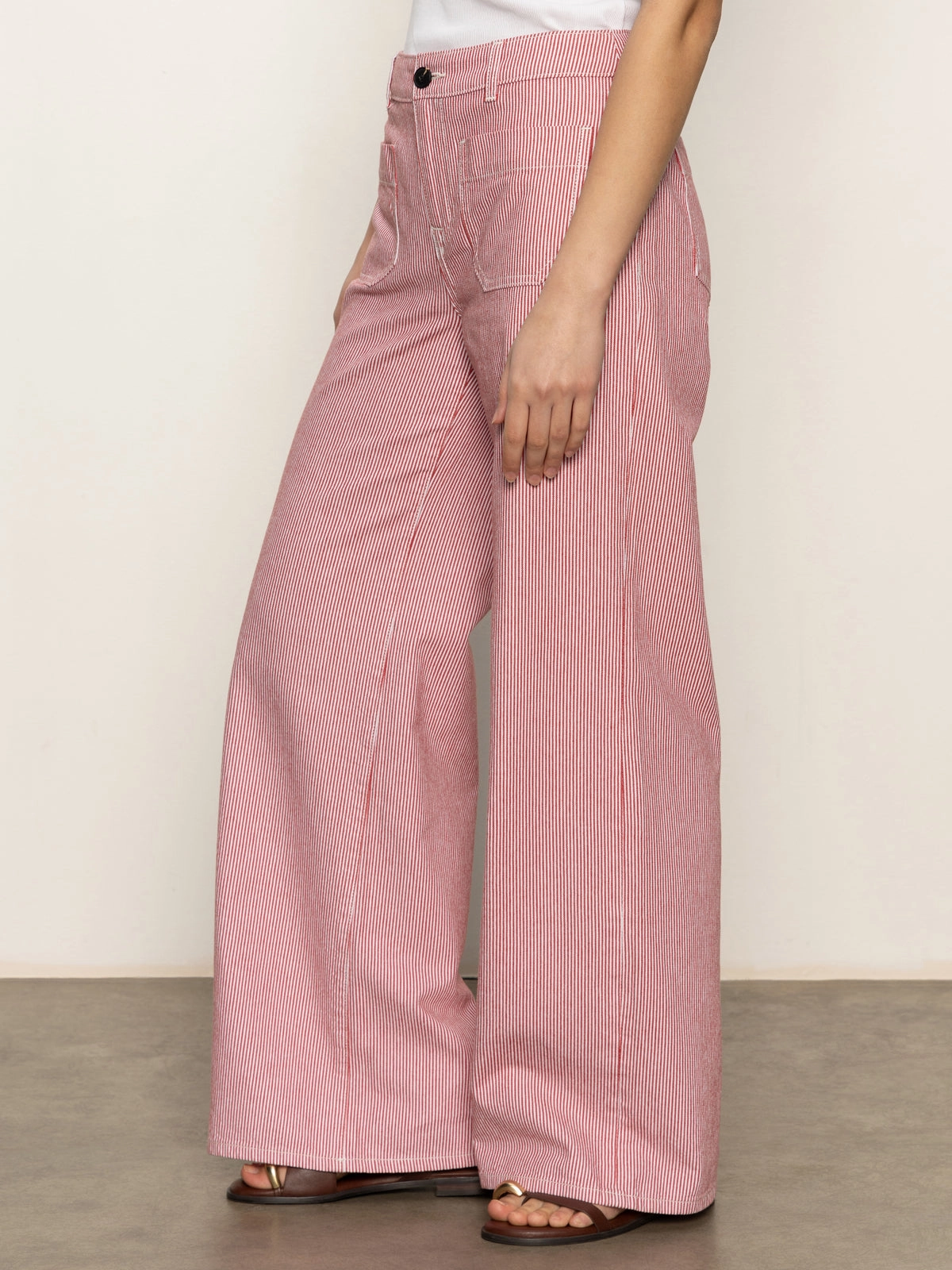 Linen-breathable Marine Full Length Semi High Rise Pant Galley Stripe