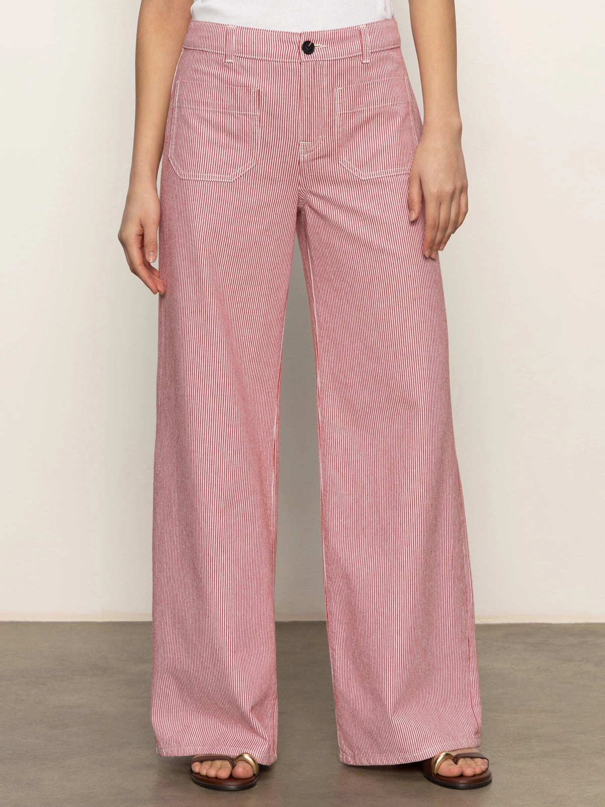 Linen-breathable Marine Full Length Semi High Rise Pant Galley Stripe
