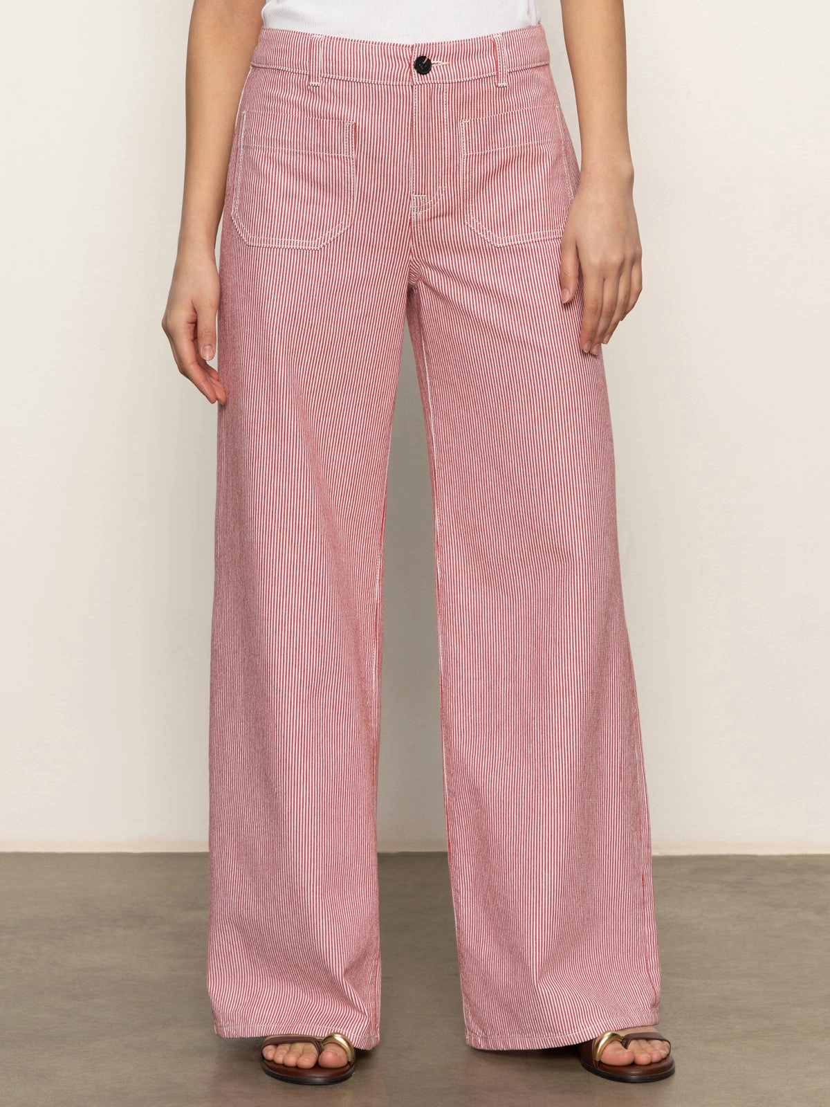 Linen-breathable Marine Full Length Semi High Rise Pant Galley Stripe