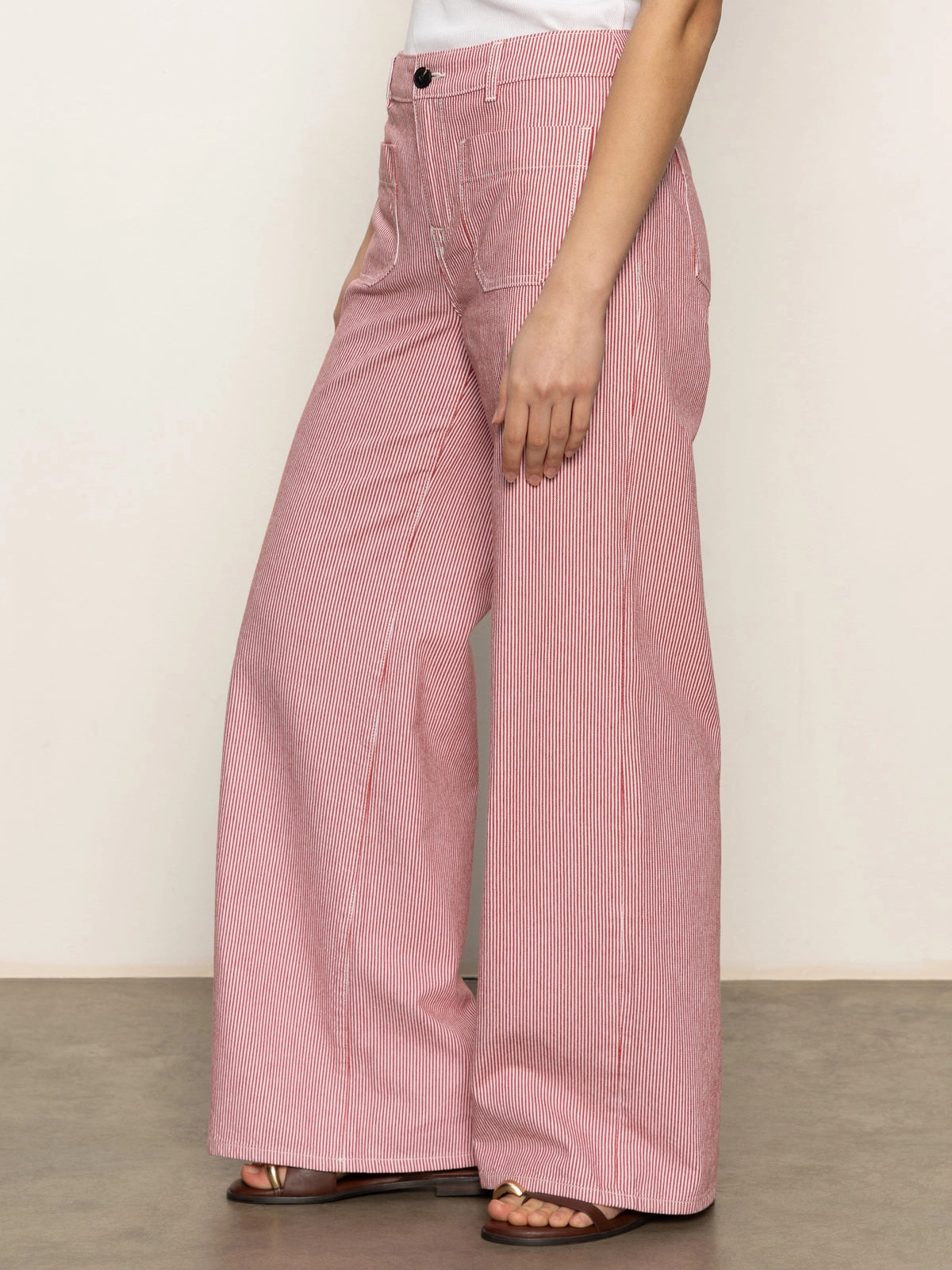 Linen-breathable Marine Full Length Semi High Rise Pant Galley Stripe