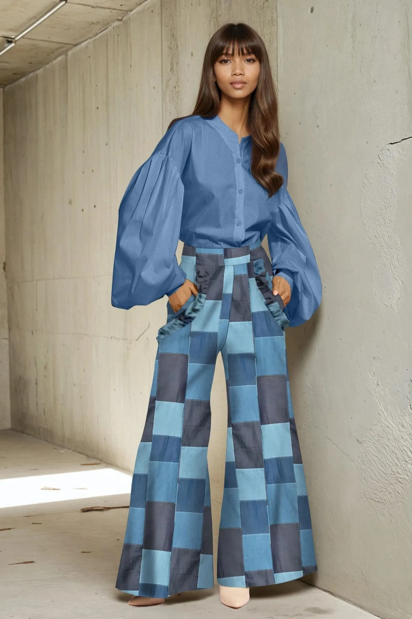 Work Essential Livie Pants - Denim Patchwork