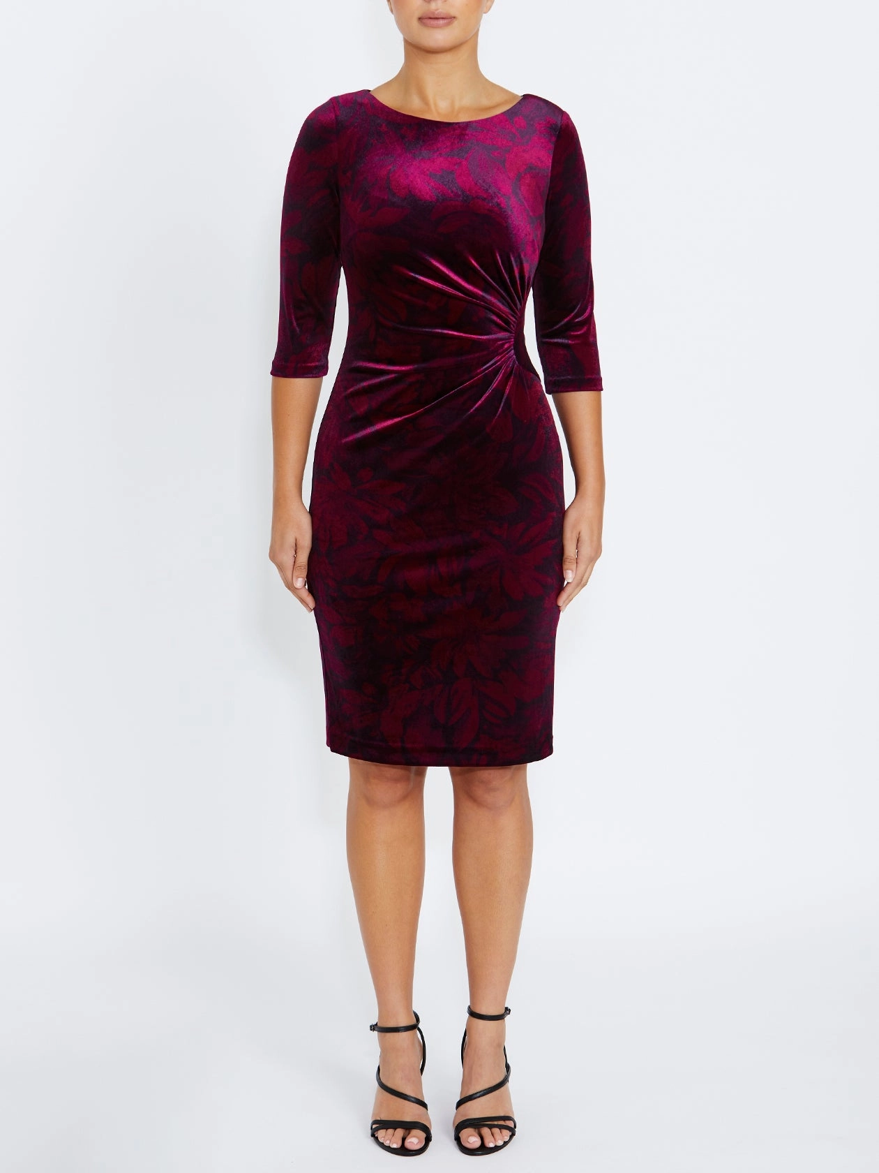 Lottie Fuchsia Velour Dress Front-Zip